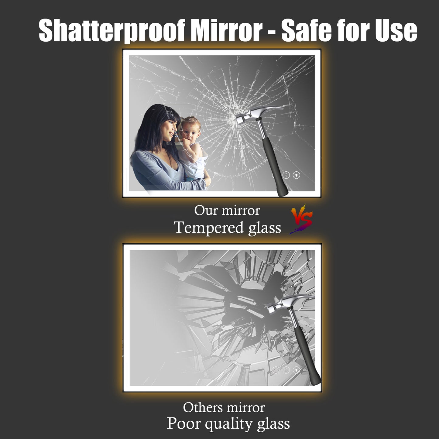 Waterpar® 32 in. W x 24 in. H Rectangular Framed Anti-Fog LED Wall Bathroom Vanity Mirror in Black with Backlit and Front Light