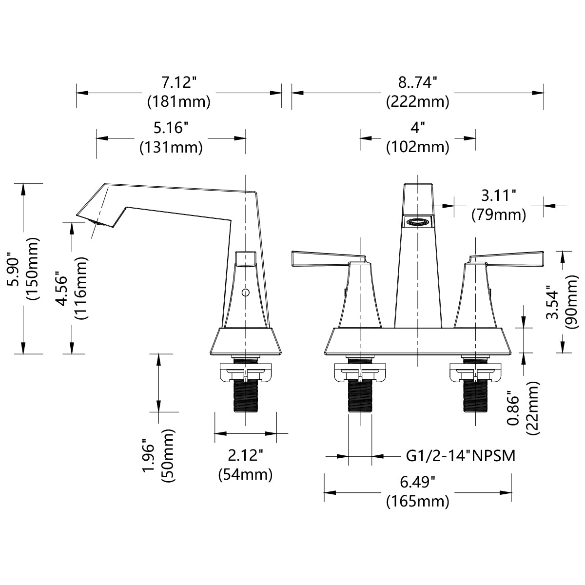 Waterpar®  4 in. Centerset Double Handle Bathroom Faucet with Pop-up Drain and Supply Hoses