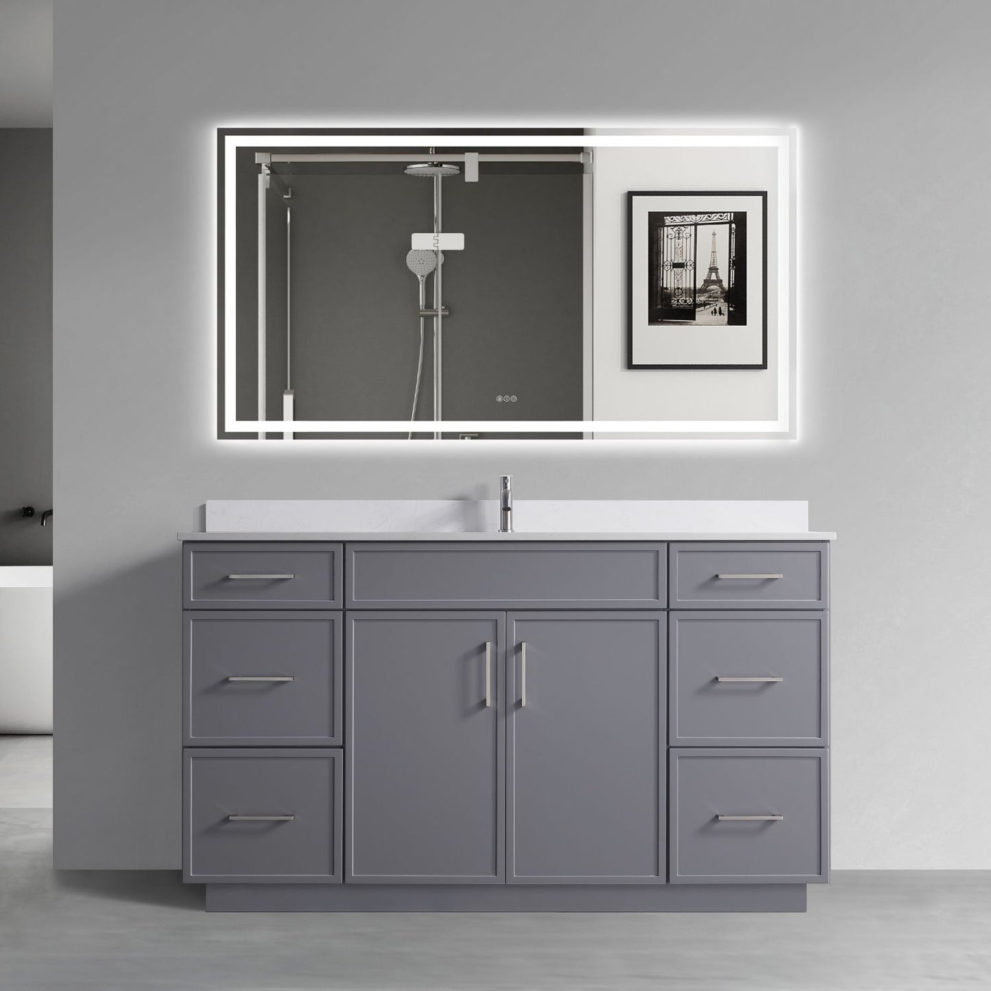 Waterpar® 60 in. L x 22 in. W x 35 in. H Minimalist Bathroom Cabinet with Single Ceramic Sink