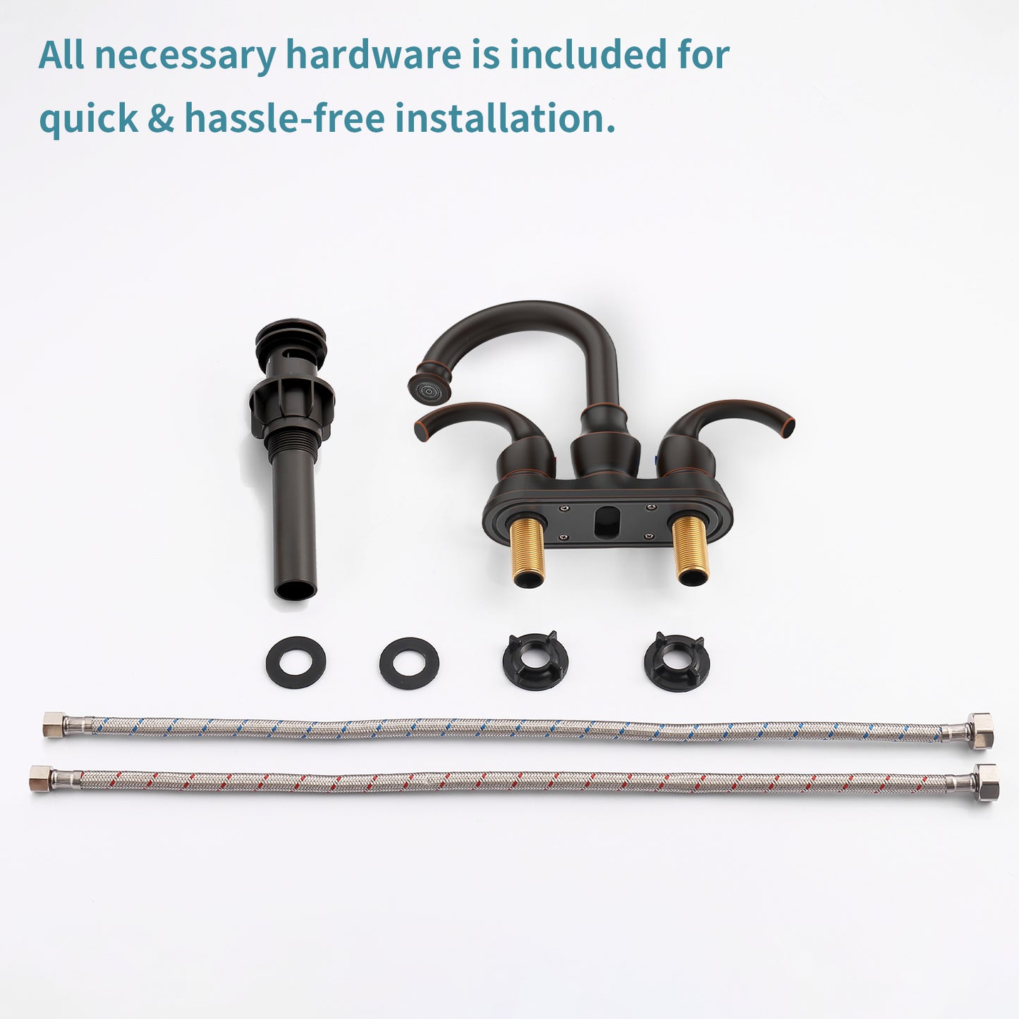 Waterpar® 4 in. Centerset Double Handle Bathroom Faucet with Pop-Up Drain and Supply Hoses