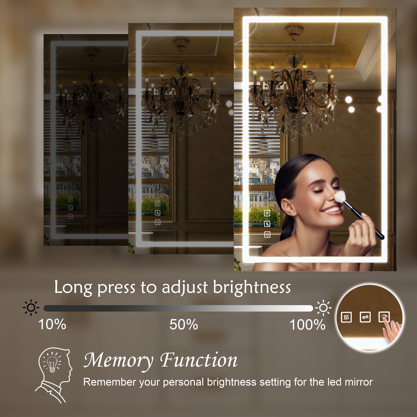 Waterpar® 36 in. W x 28 in. H LED Rectangular Frameless Anti-Fog Wall Bathroom Mirror Front Light