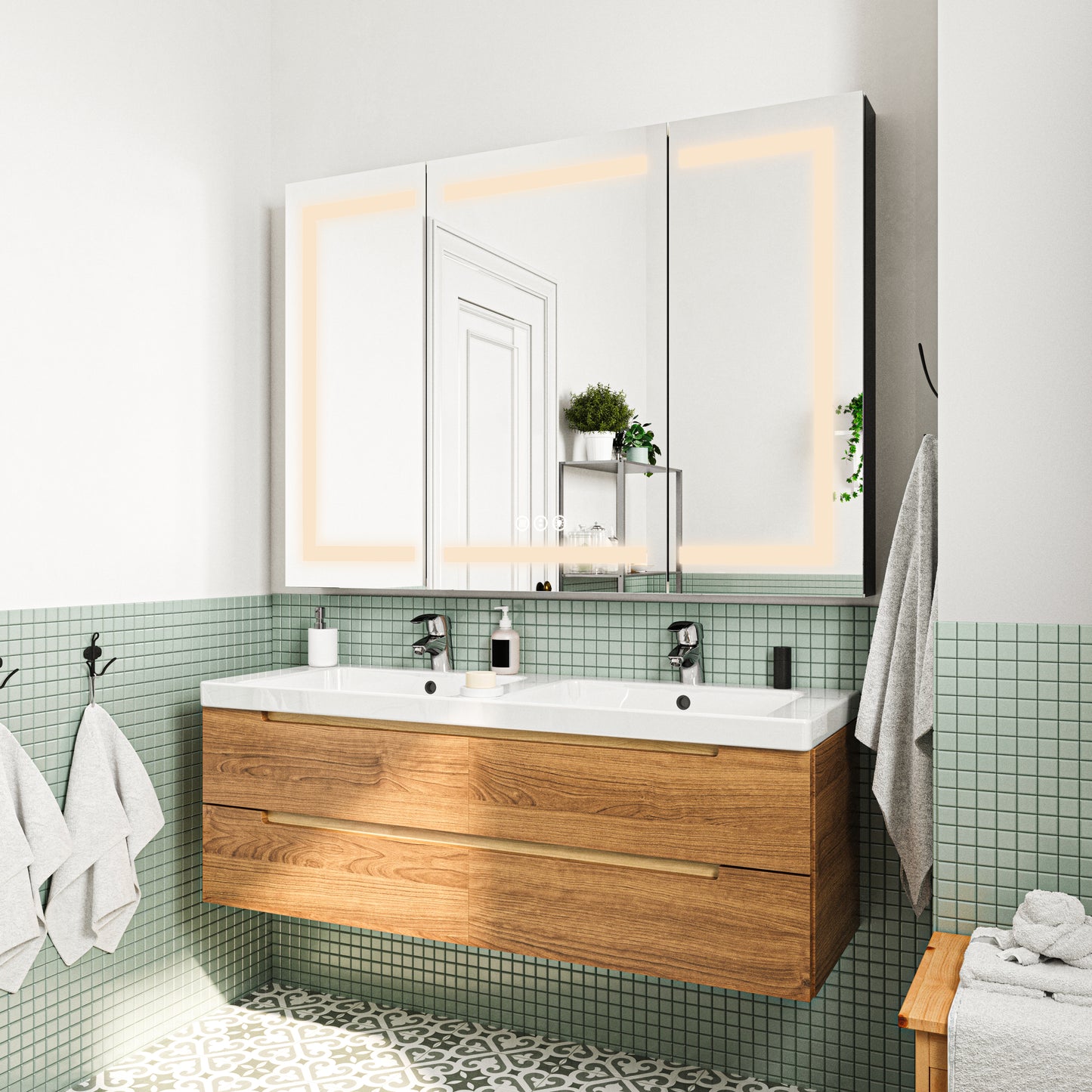 Waterpar® 48 in. W x 36 in. H Rectangular LED Aluminum Recessed/Surface Mount Medicine Cabinet with Mirror