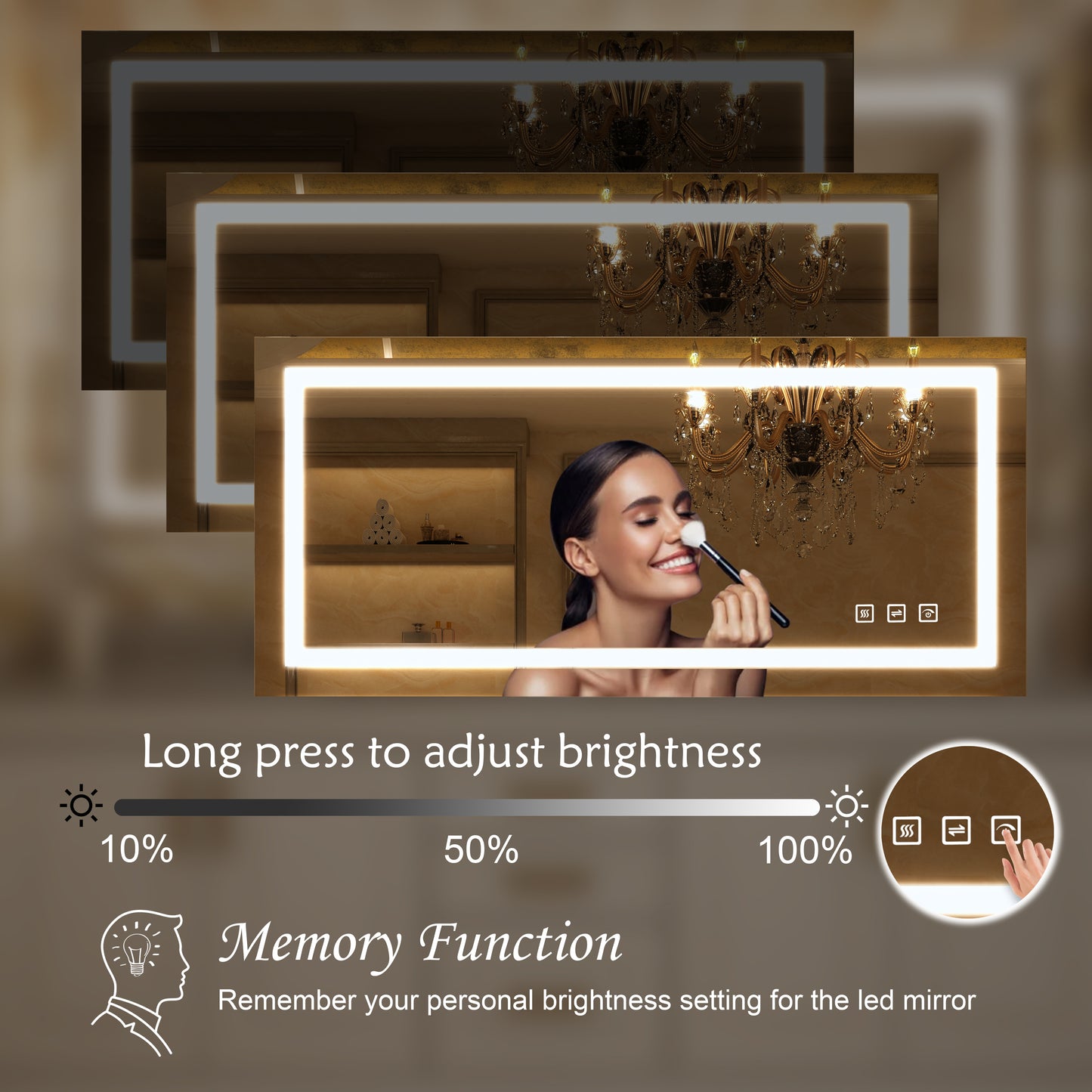 Waterpar® 60 in. W x 36 in. H Rectangular Frameless Anti-Fog LED Wall Bathroom Vanity Mirror with Front Light