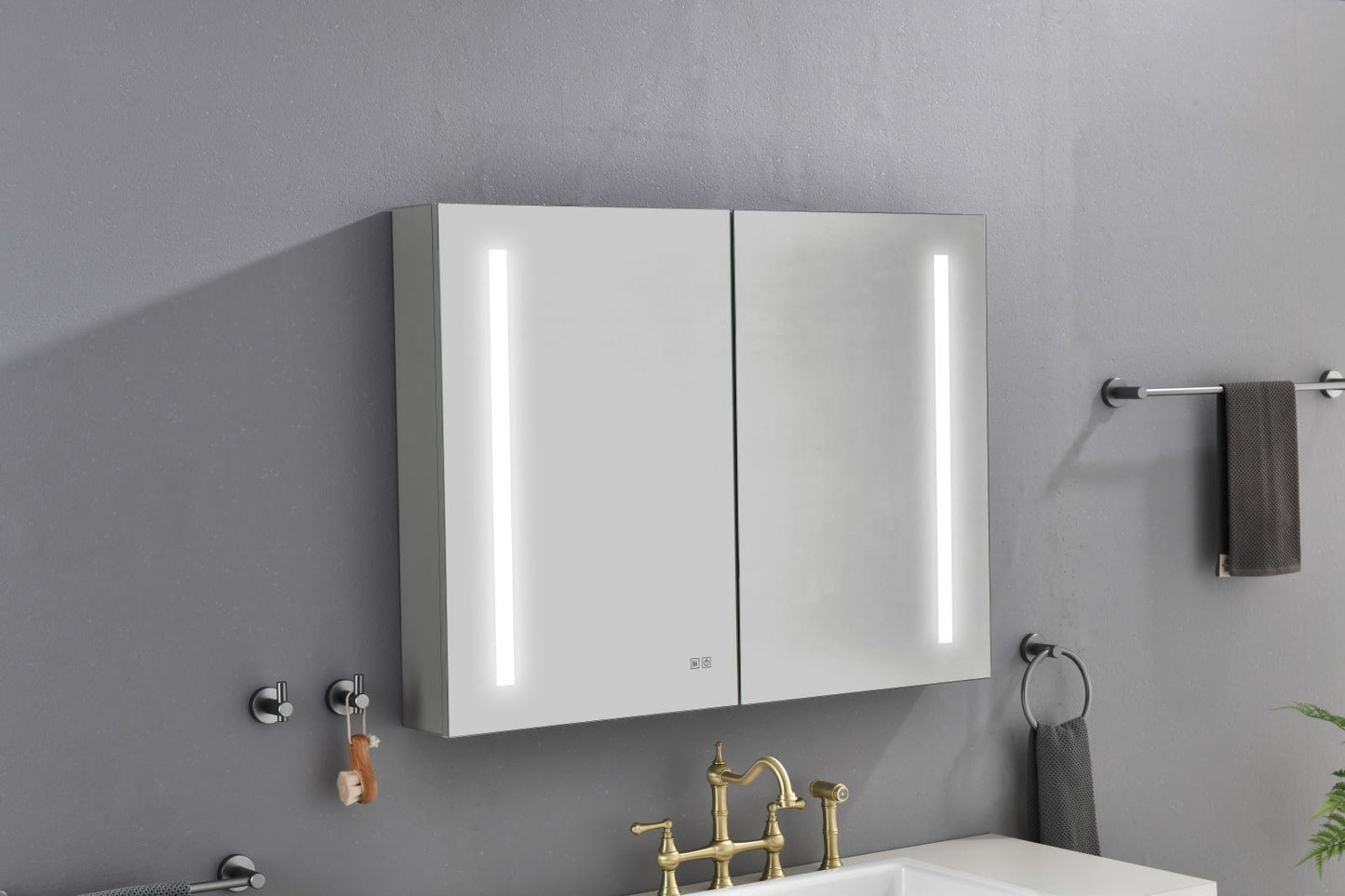 Waterpar® 46 in. W x 36 in. H Rectangular LED Aluminum Recessed/Surface Mount Medicine Cabinet with Mirror