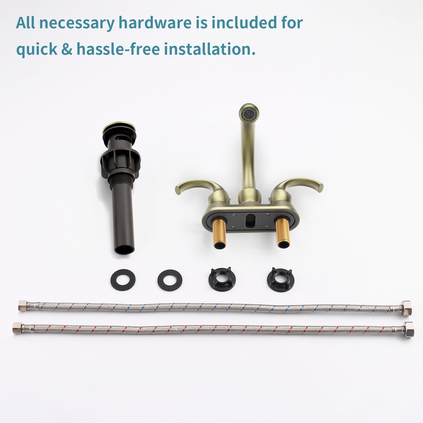 Waterpar® 4 in. Centerset 2-Handle Bathroom Faucet with Pop-Up Drain and Supply Hoses