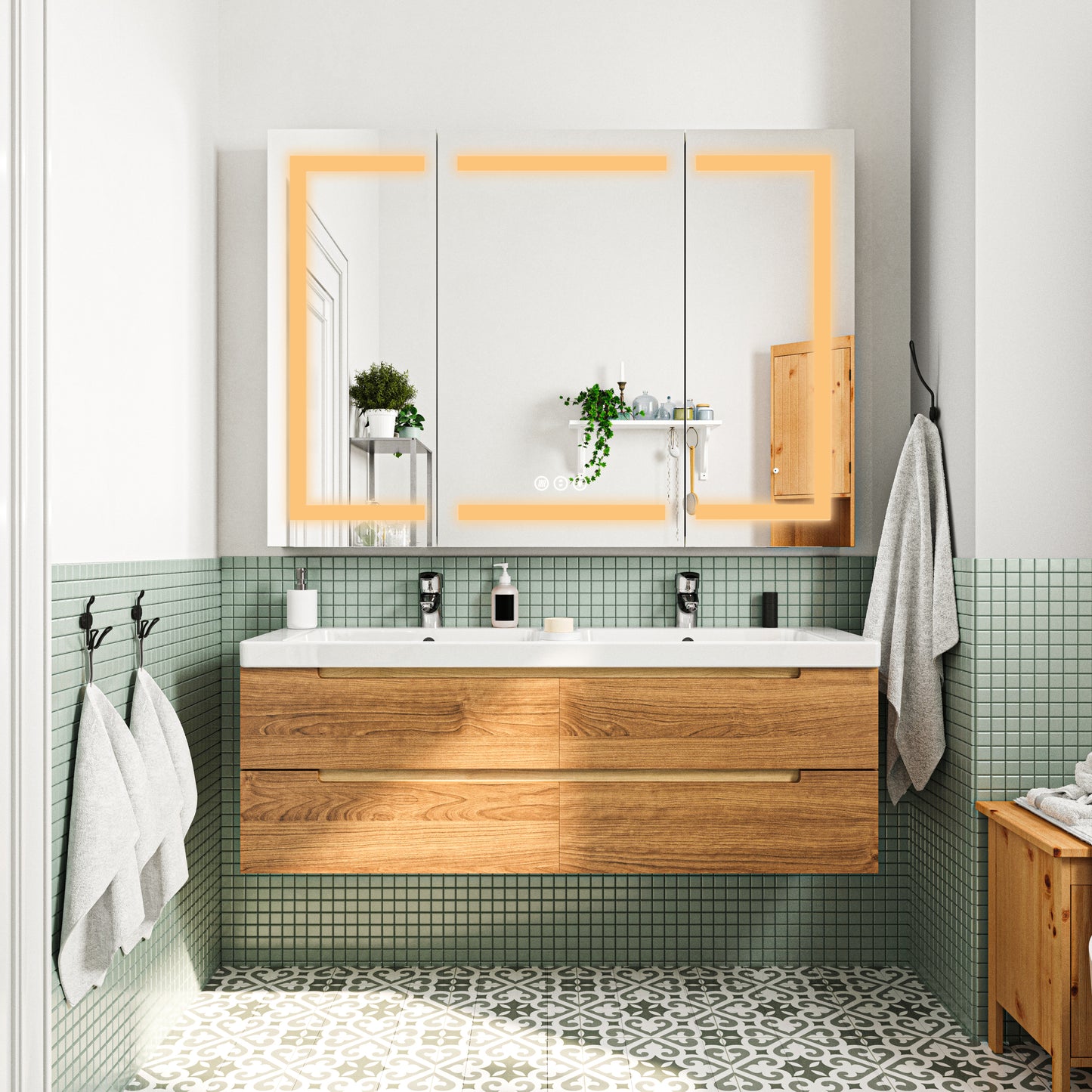 Waterpar® 48 in. W x 36 in. H Rectangular LED Aluminum Recessed/Surface Mount Medicine Cabinet with Mirror