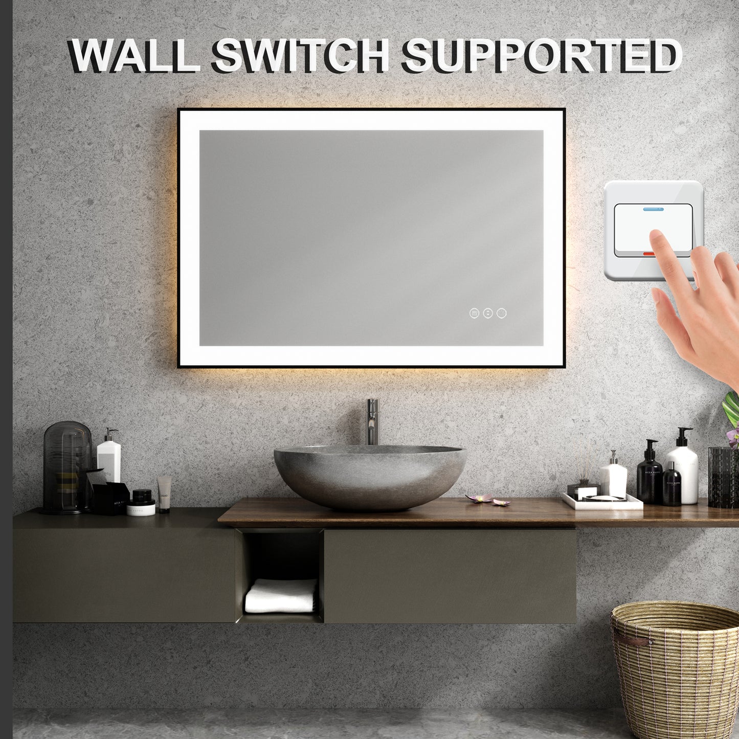 Waterpar® 48 in. W x 32 in. H Rectangular Framed Anti-Fog LED Wall Bathroom Vanity Mirror in Black with Backlit and Front Light