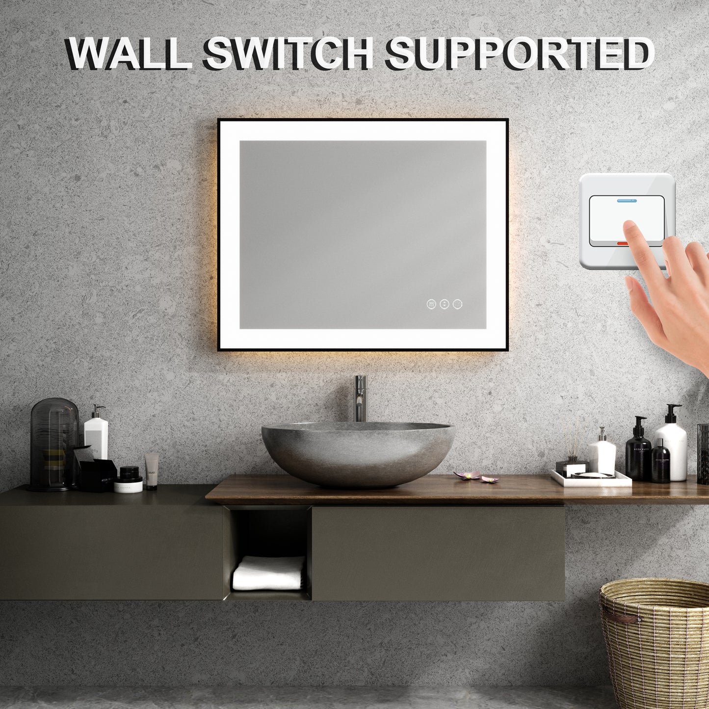 Waterpar® 32 in. W x 24 in. H Rectangular Framed Anti-Fog LED Wall Bathroom Vanity Mirror in Black with Backlit and Front Light