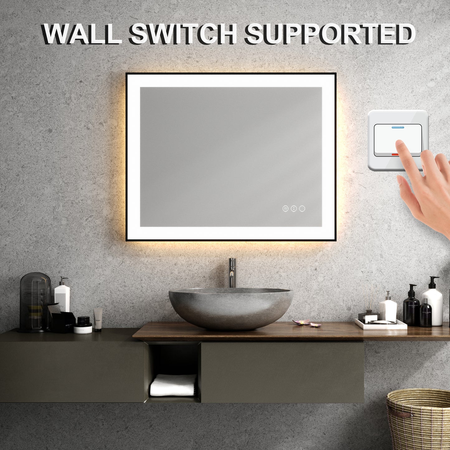 Waterpar® 40 in. W x 24 in. H Rectangular Framed Anti-Fog LED Wall Bathroom Vanity Mirror in Black with Backlit and Front Light