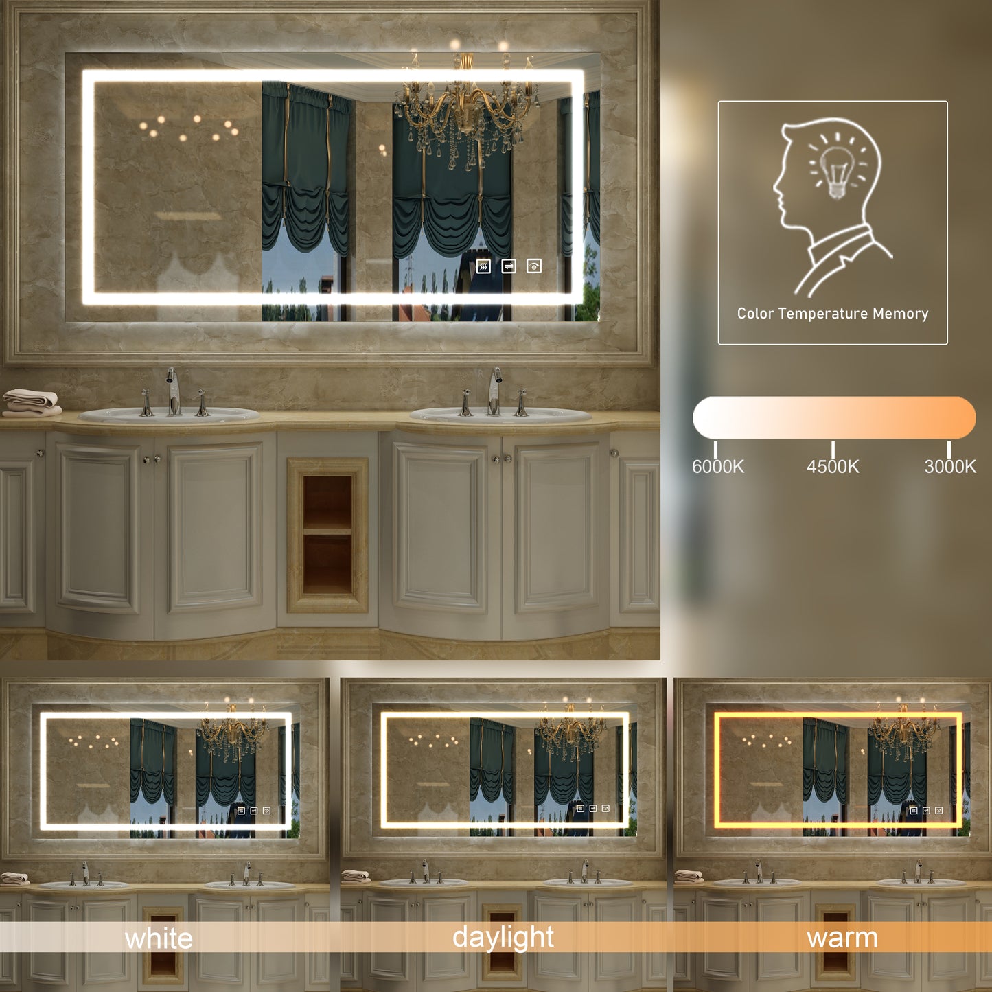 Waterpar® 60 in. W x 28 in. H Rectangular Frameless Anti-Fog LED Wall Bathroom Vanity Mirror with Front Light