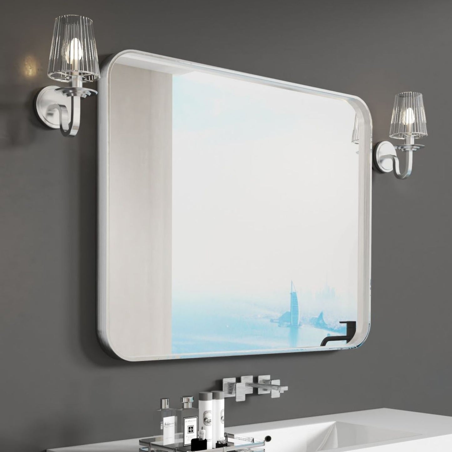 Waterpar® 40 in. W x 32 in. H Rectangular Aluminum Framed Wall Bathroom Vanity Mirror