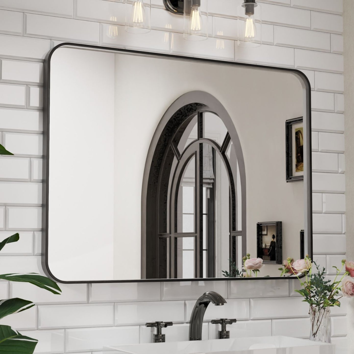 Waterpar® 48 in. W x 36 in. H Rectangular Aluminum Framed Wall Bathroom Vanity Mirror