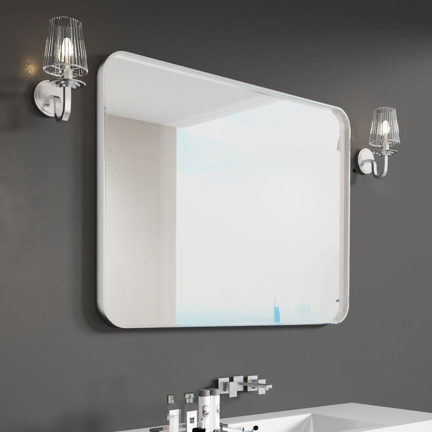 Waterpar® 48 in. W x 36 in. H Rectangular Aluminum Framed Wall Bathroom Vanity Mirror