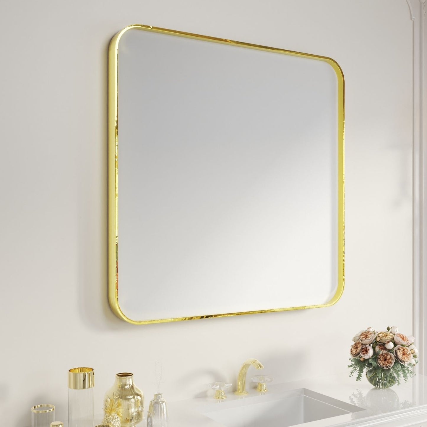 Waterpar® 36 in. W x 36 in. H Rectangular Aluminum Framed Wall Bathroom Vanity Mirror in Black