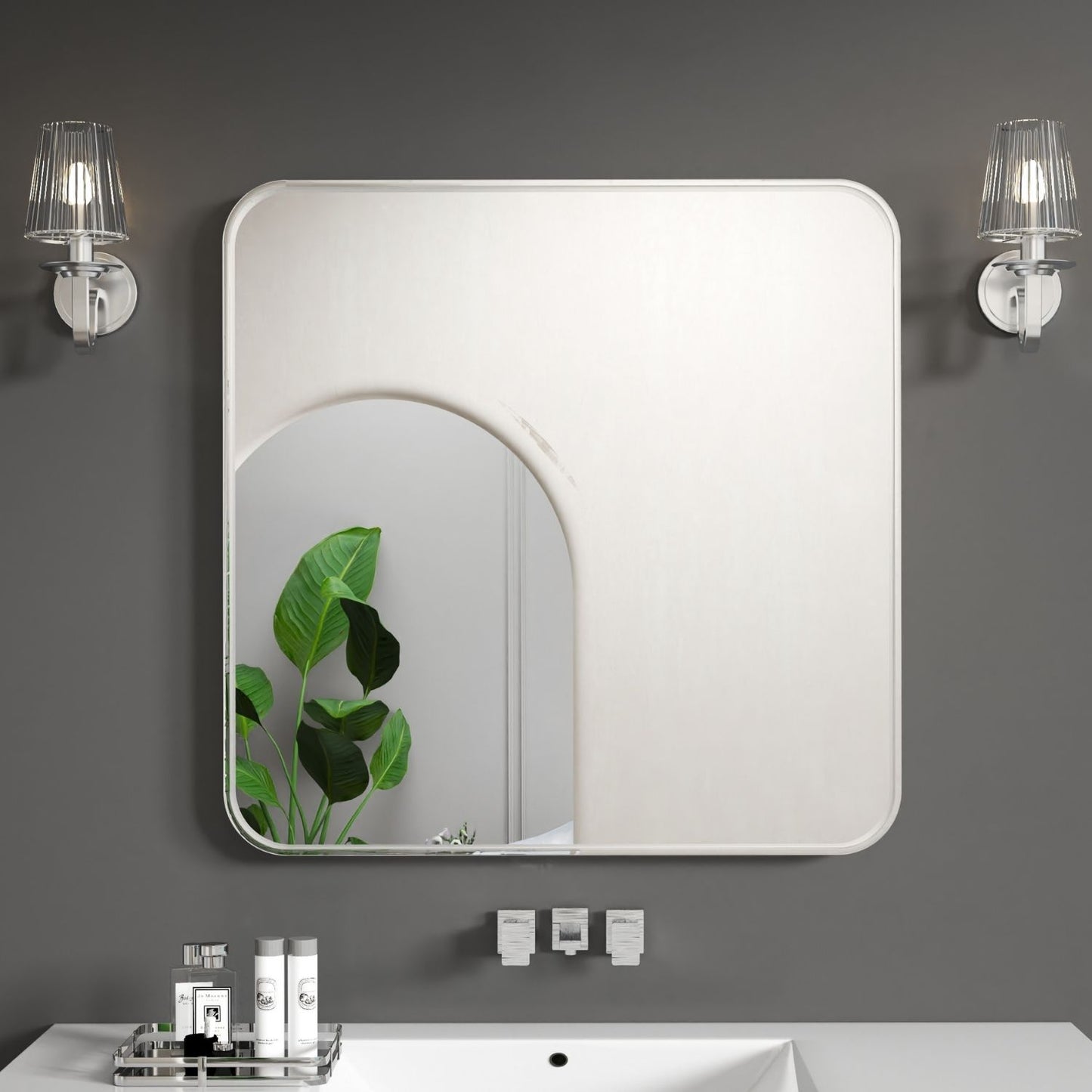 Waterpar® 36 in. W x 36 in. H Rectangular Aluminum Framed Wall Bathroom Vanity Mirror in Black