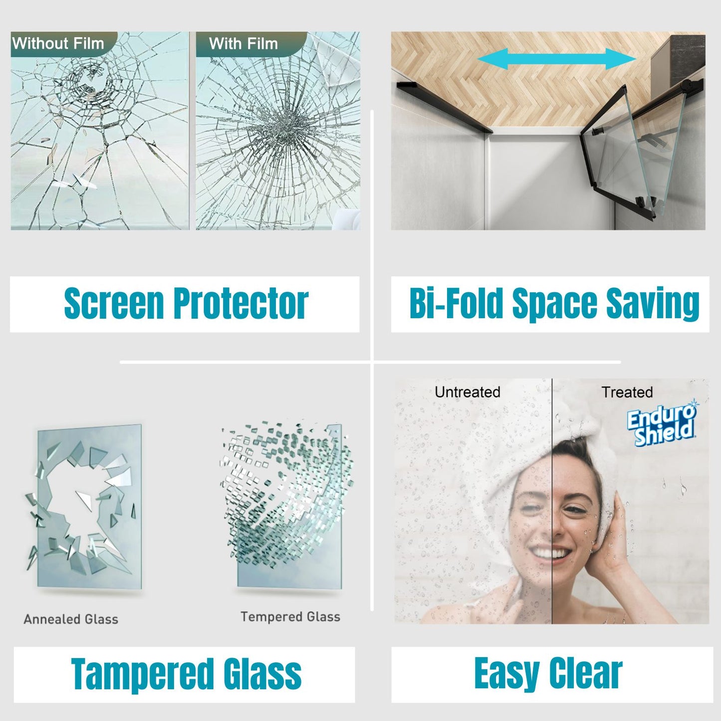 Waterpar® Bi-Fold Minimalist Frameless Shower Door Matte Black Clear Glass