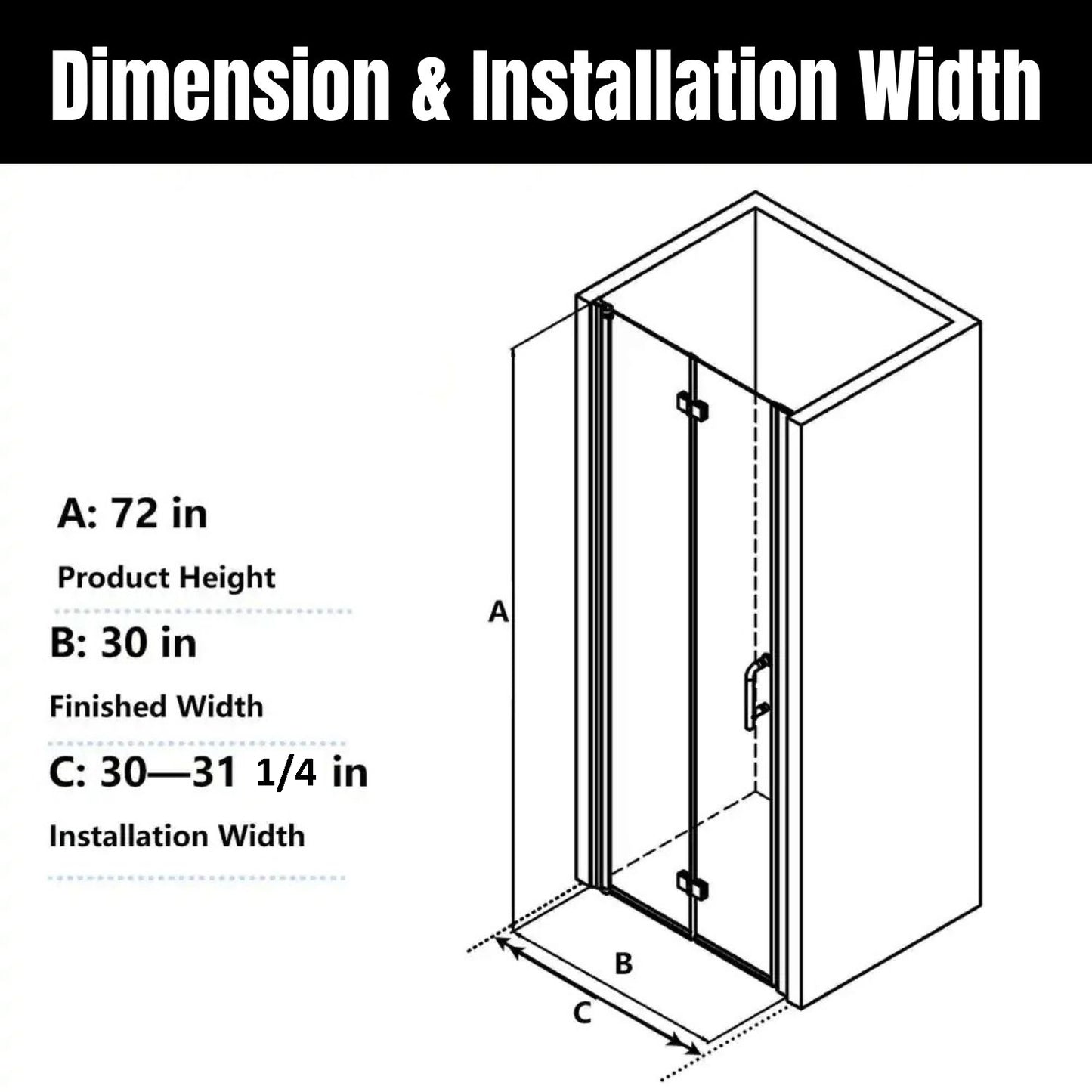 Waterpar® Bi-Fold Minimalist Frameless Shower Door Matte Black Clear Glass