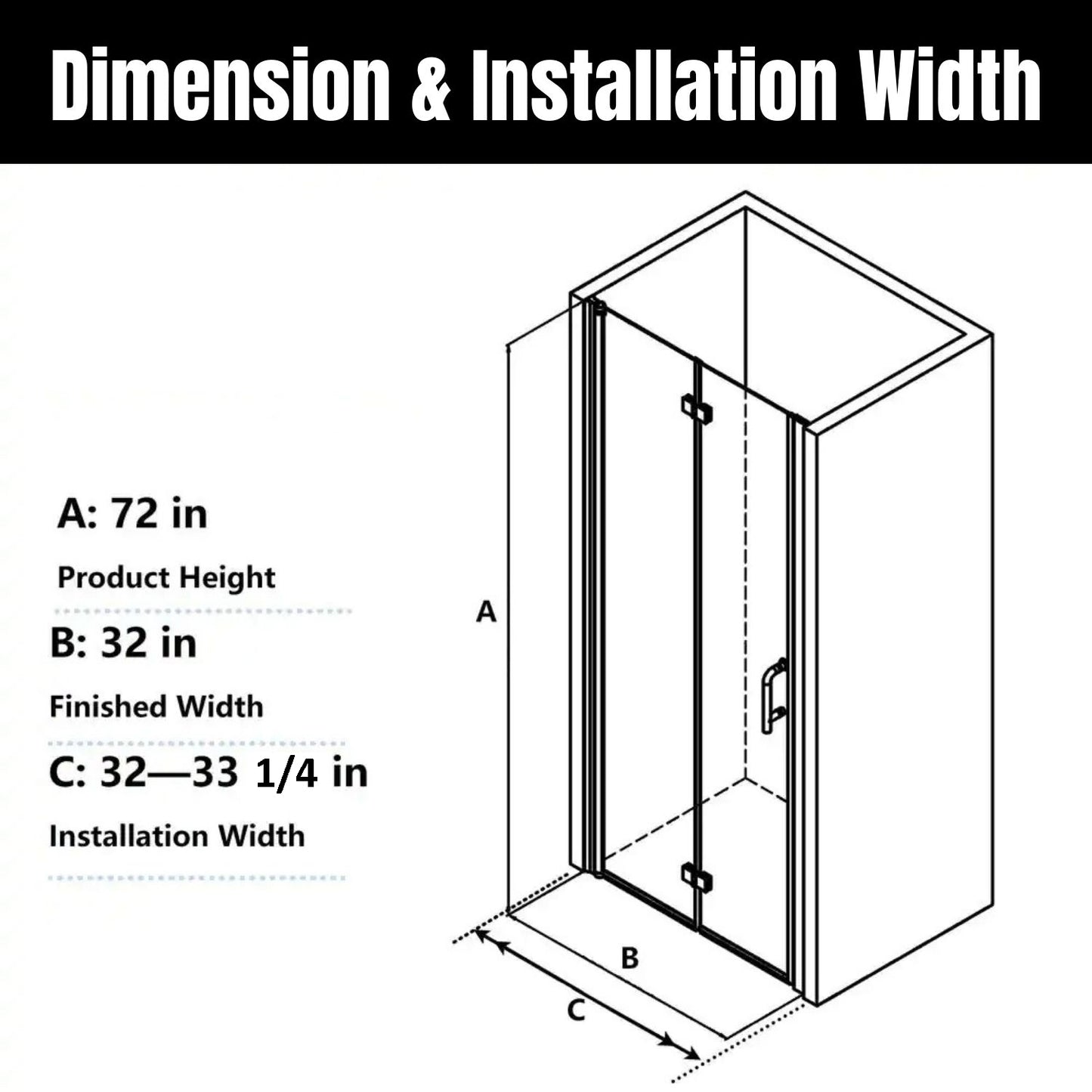 Waterpar® Bi-Fold Minimalist Frameless Shower Door Matte Black Clear Glass