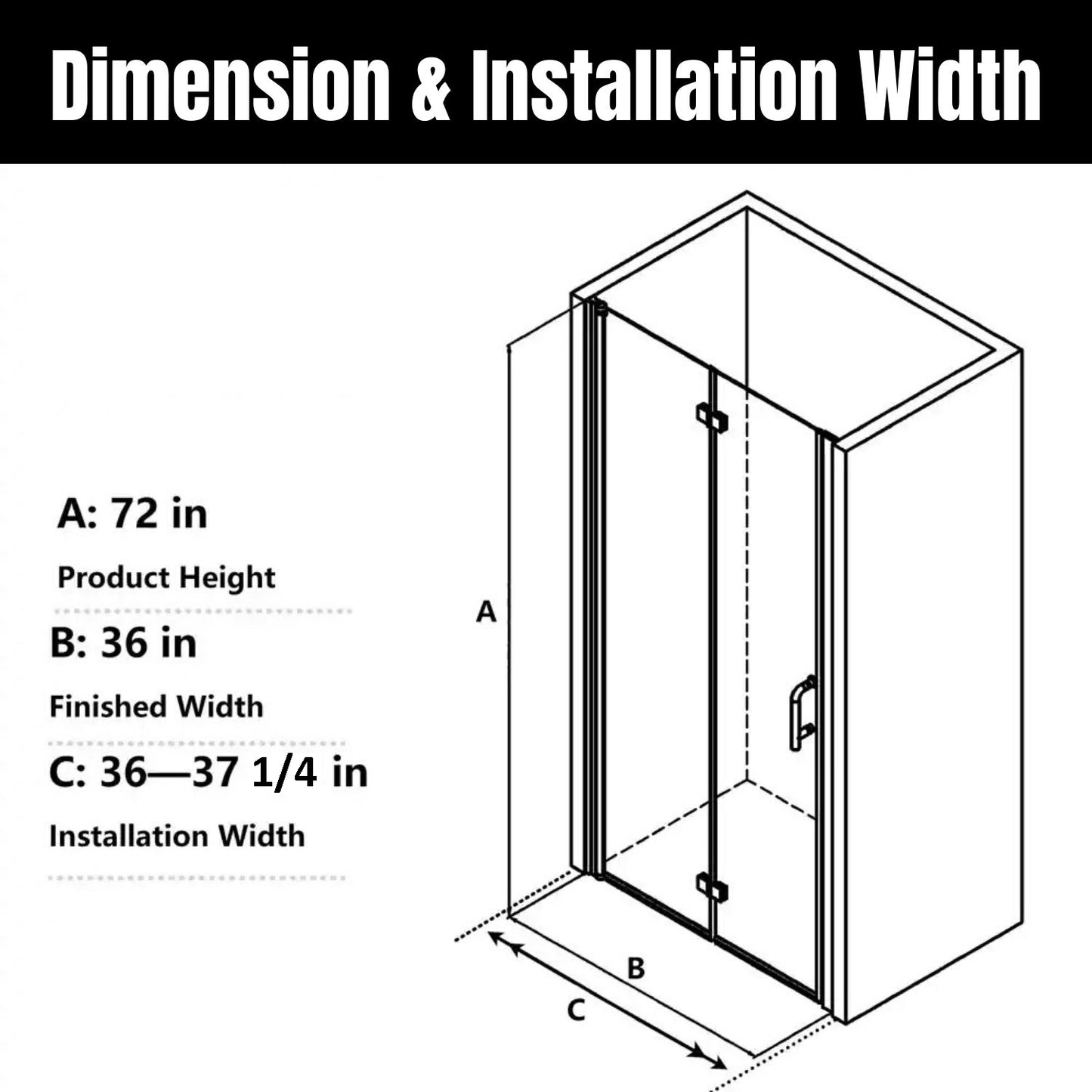 Waterpar® Bi-Fold Minimalist Frameless Shower Door Matte Black Clear Glass