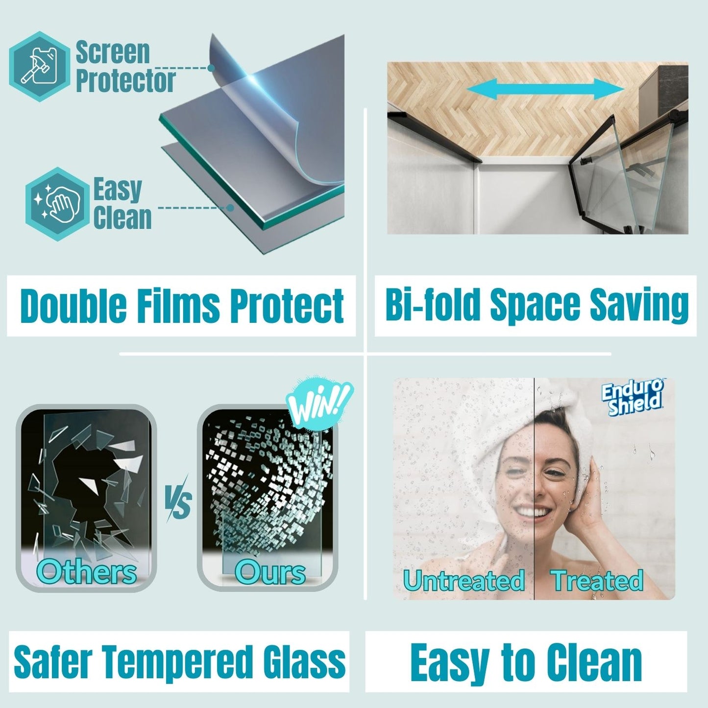 Waterpar® Bi-Fold Frameless Shower Doors in Chrome with Clear Glass