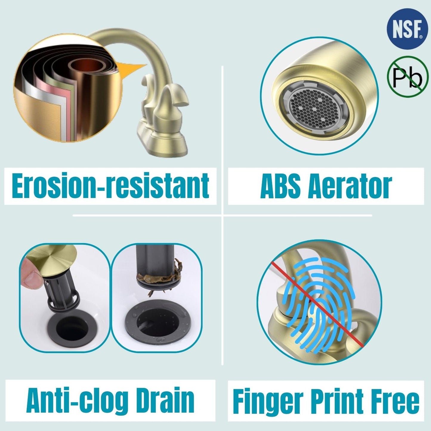 Waterpar® 4 in. Centerset 2-Handle Bathroom Faucet with Pop-Up Drain and Supply Hoses