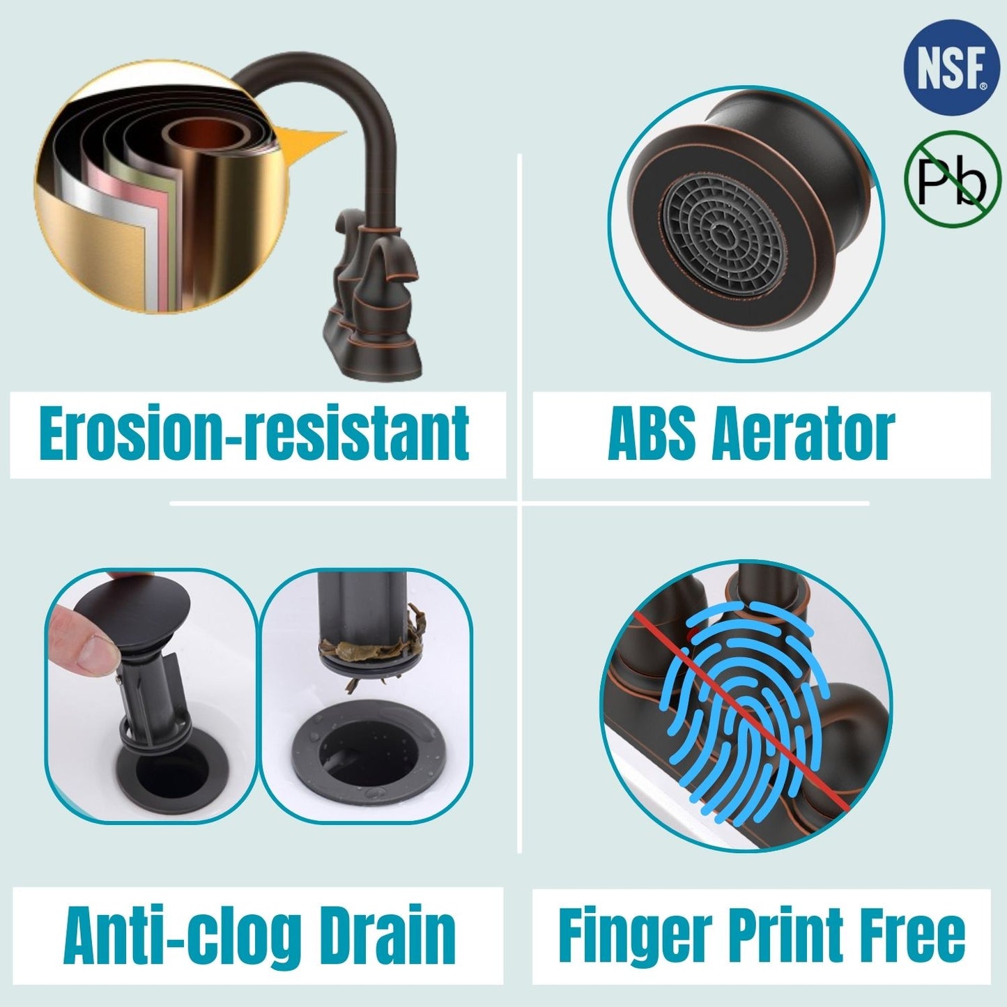 Waterpar® 4 in. Centerset Double Handle Bathroom Faucet with Pop-Up Drain and Supply Hoses