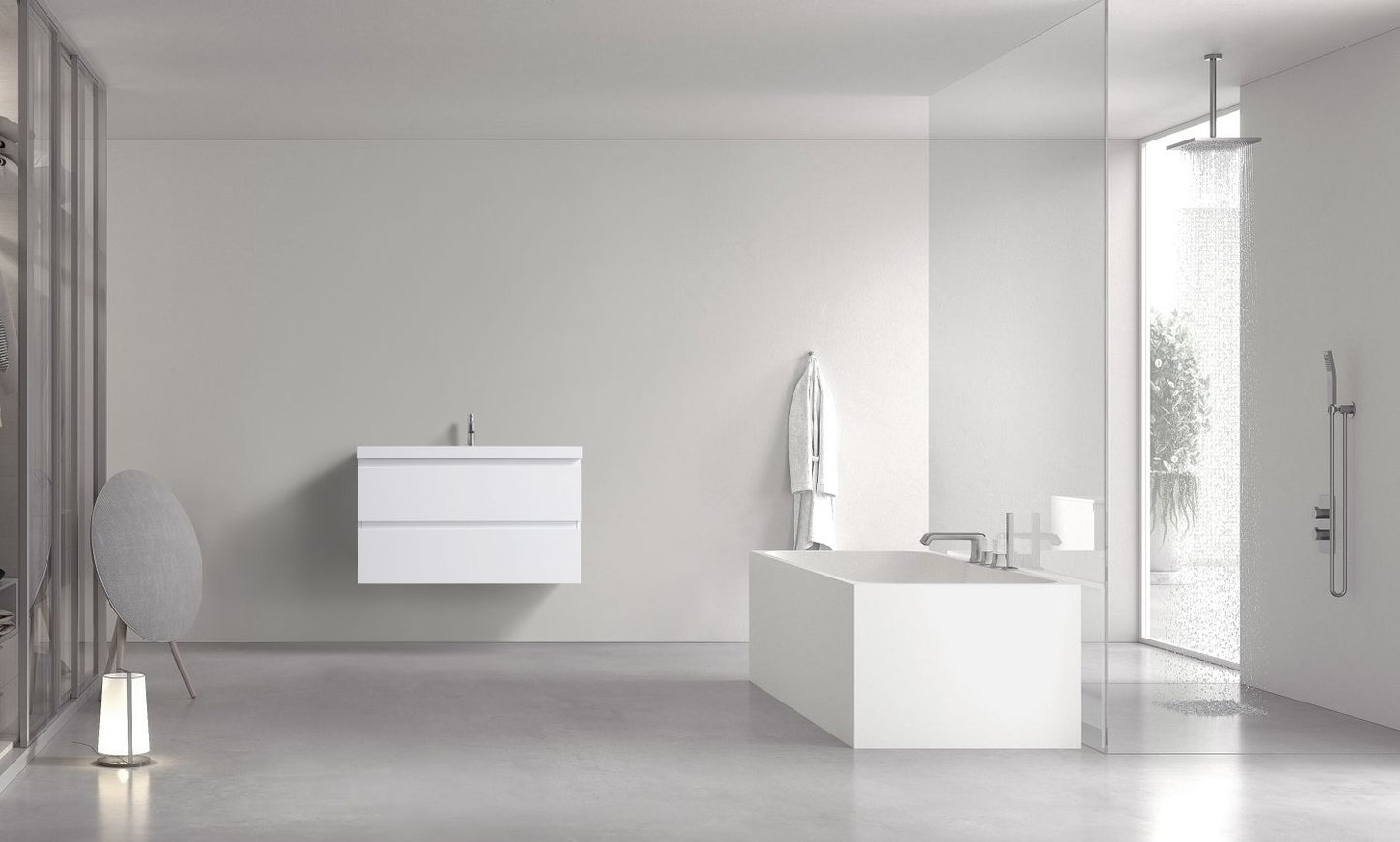 Waterpar® 35.43 in. L x 19.7 in. W x 21.65 in. H White Bathroom Cabinet with Single Resin Sink