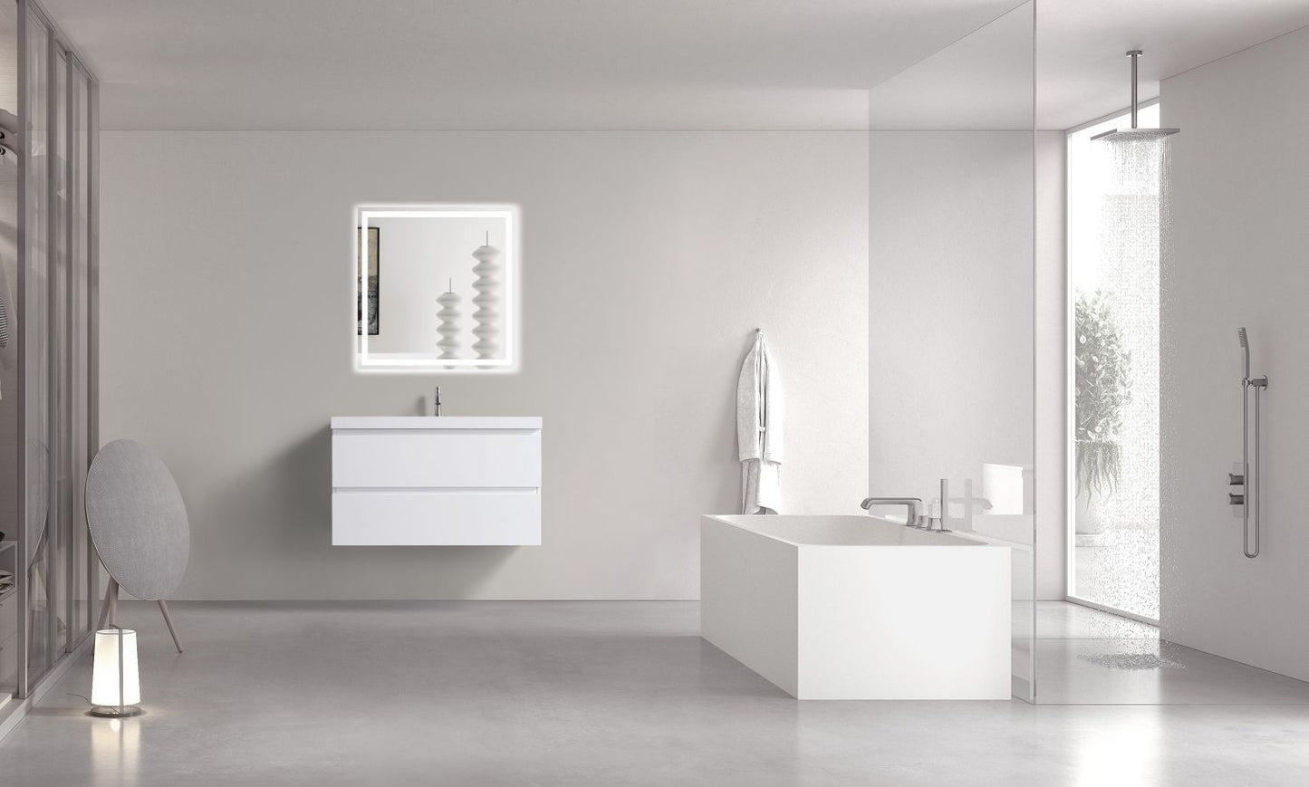 Waterpar® 35.43 in. L x 19.7 in. W x 21.65 in. H White Bathroom Cabinet with Single Resin Sink
