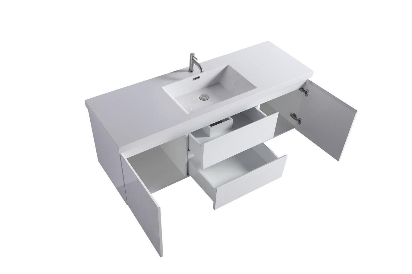 Waterpar® 59 in. L x 19.7 in. W x 21.65 in. H White Bathroom Cabinet with Single Resin Sink