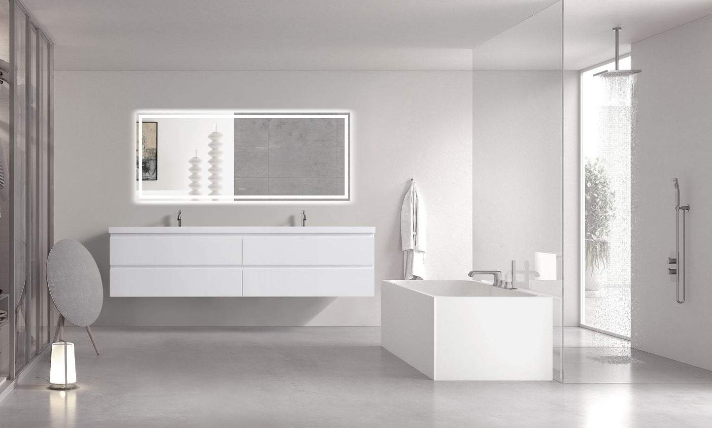 Waterpar® 83.9 in. L x 19.7 in. W x 21.65 in. H White Bathroom Cabinet with Single Resin Sink