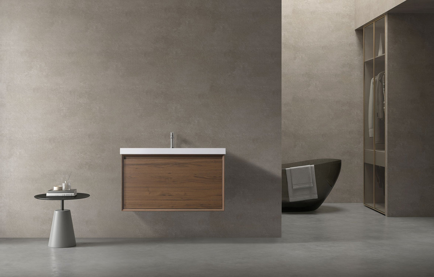 Waterpar® 35.43 in. L x 19.7 in. W x 21.65 in. H Natural Wood Bathroom Cabinet with White Resin Sink