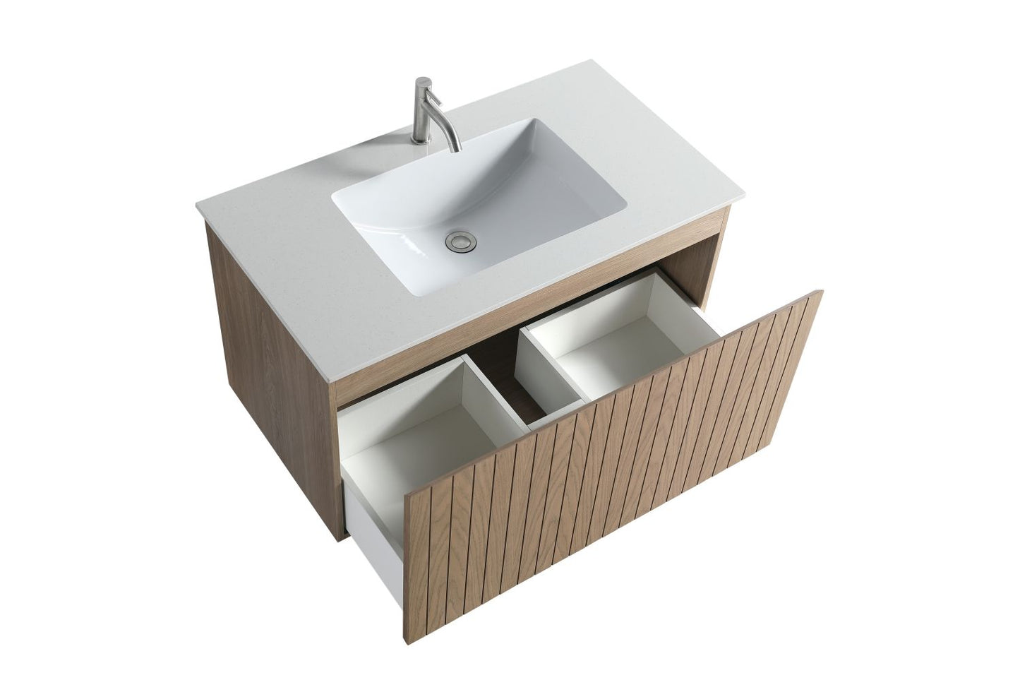 Waterpar® 36 in. L x 19.75 in. W x 20.16 in. H Natural Wood Bathroom Cabinet with White Ceramic Sink