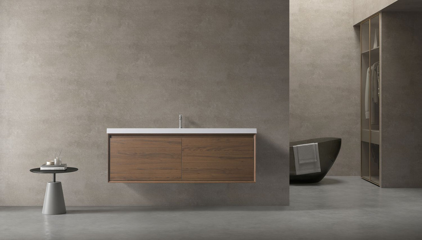 Waterpar® 59.25 in. L x 19.7 in. W x 21.65 in. H Natural Wood Bathroom Cabinet with White Resin Sink