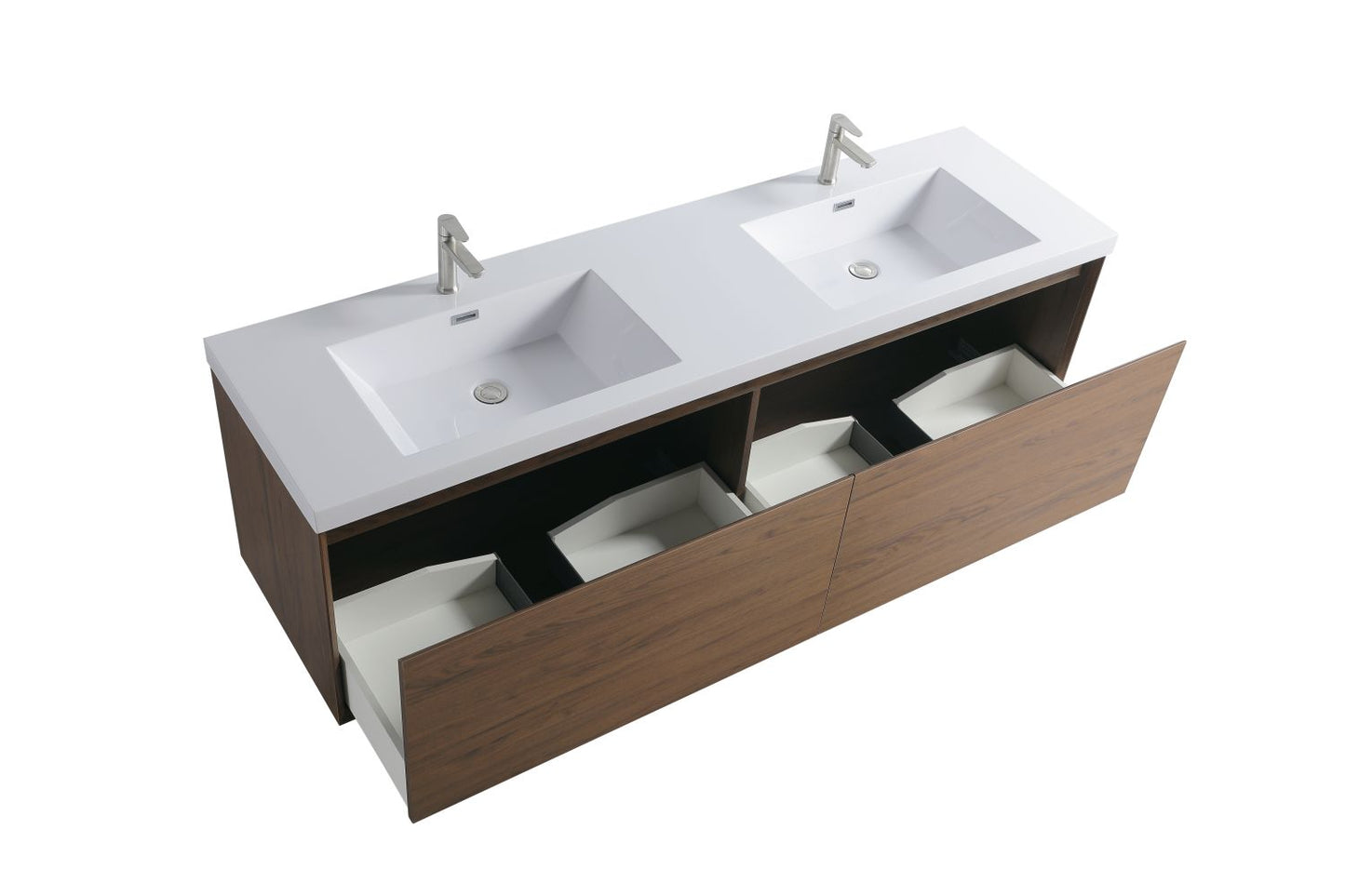 Waterpar® 70.87 in. L x 19.7 in. W x 21.65 in. H Natural Wood Bathroom Cabinet with Dual White Resin Sink