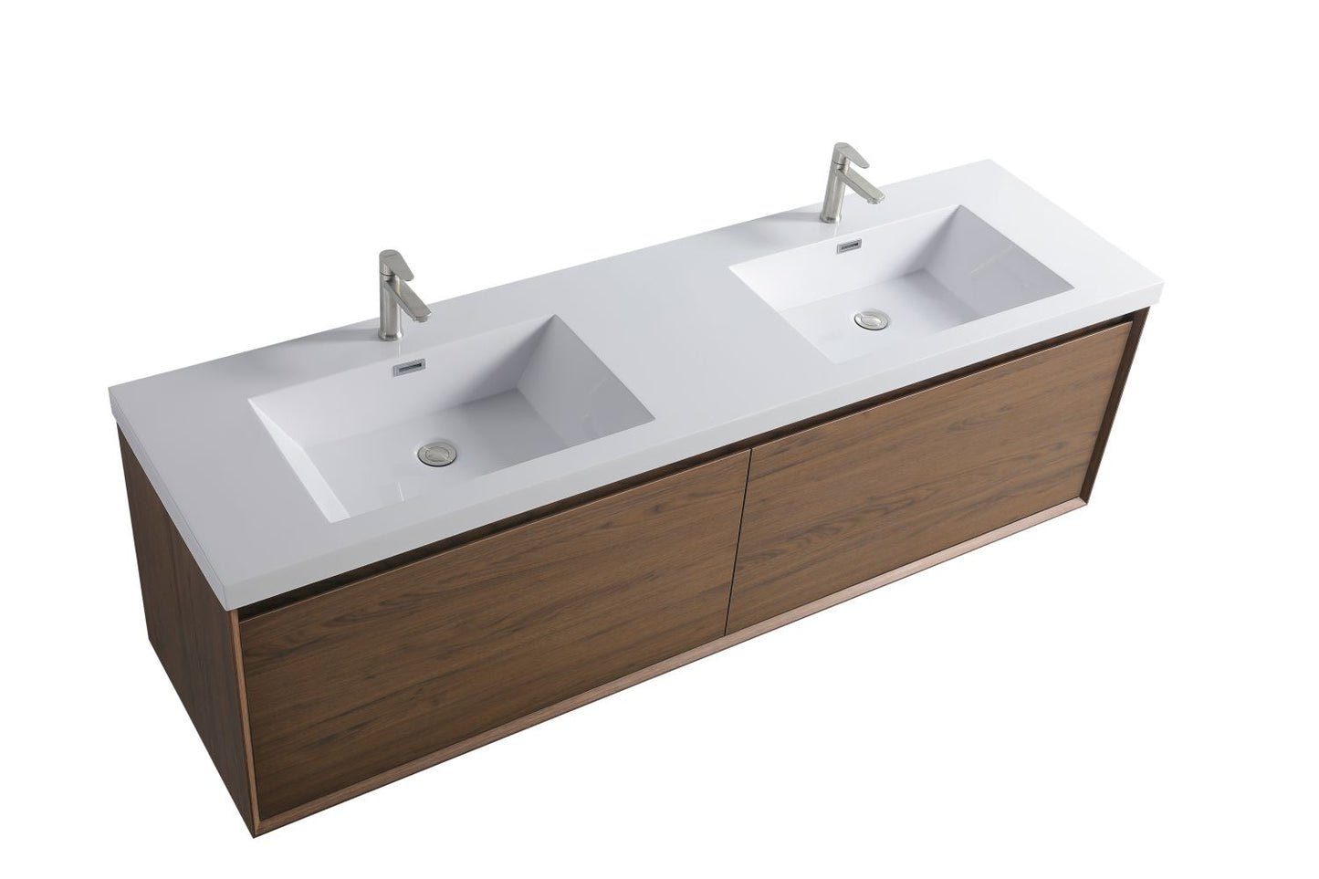 Waterpar® 70.87 in. L x 19.7 in. W x 21.65 in. H Natural Wood Bathroom Cabinet with Dual White Resin Sink