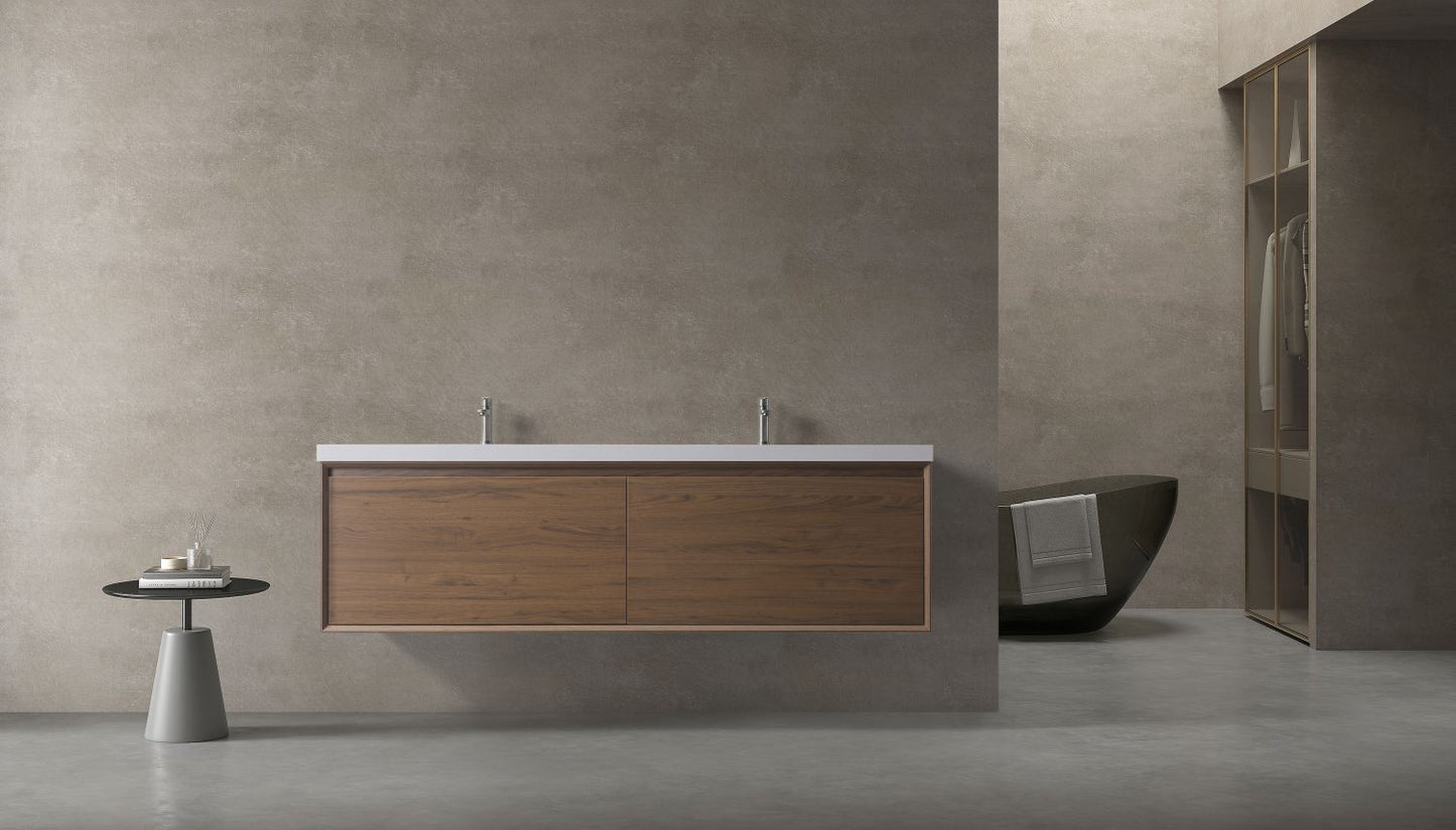 Waterpar® 70.87 in. L x 19.7 in. W x 21.65 in. H Natural Wood Bathroom Cabinet with Dual White Resin Sink