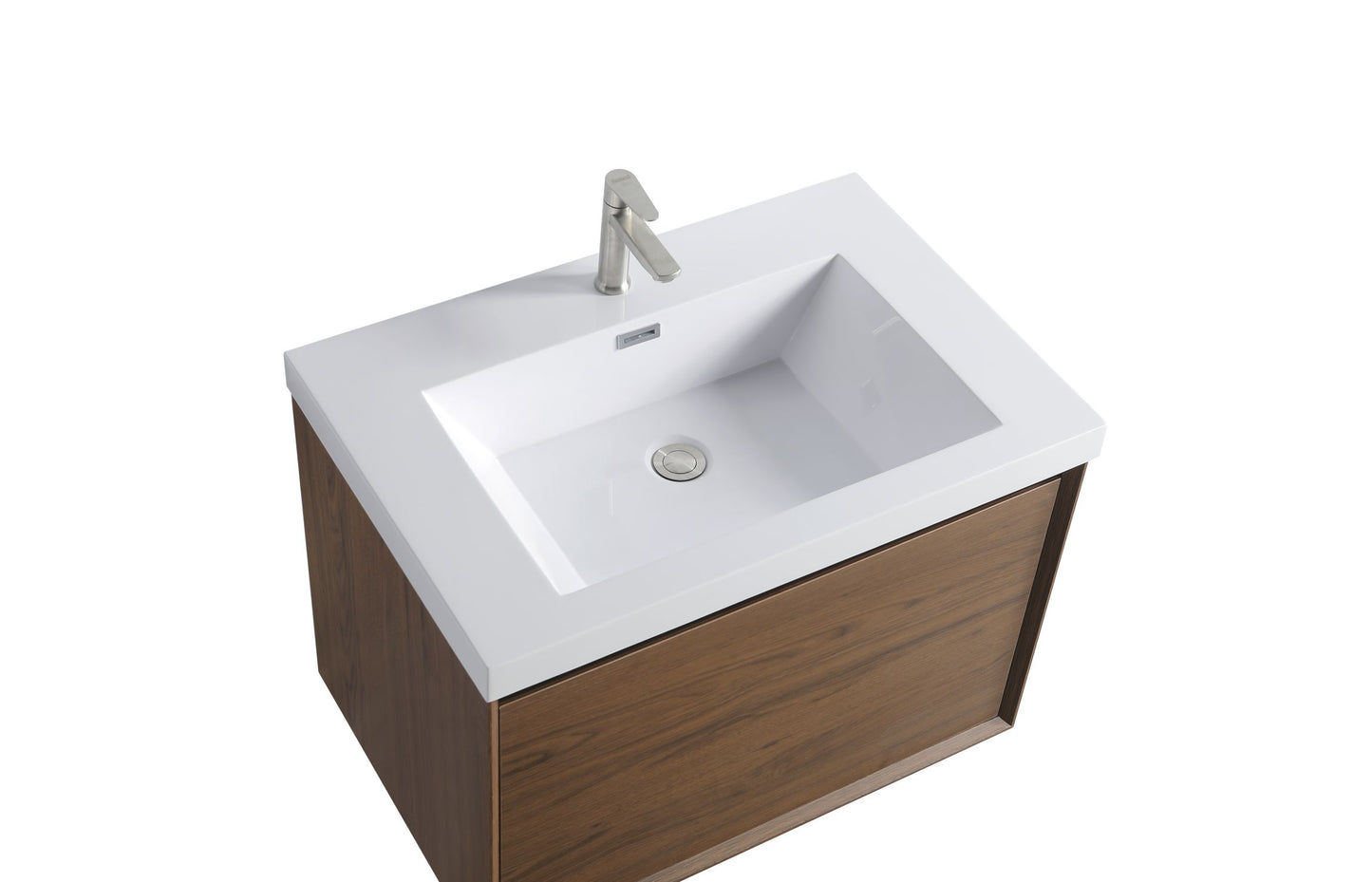 Waterpar® 29.65 in. L x 19.7 in. W x 21.65 in. H Natural Wood Bathroom Cabinet with White Resin Sink