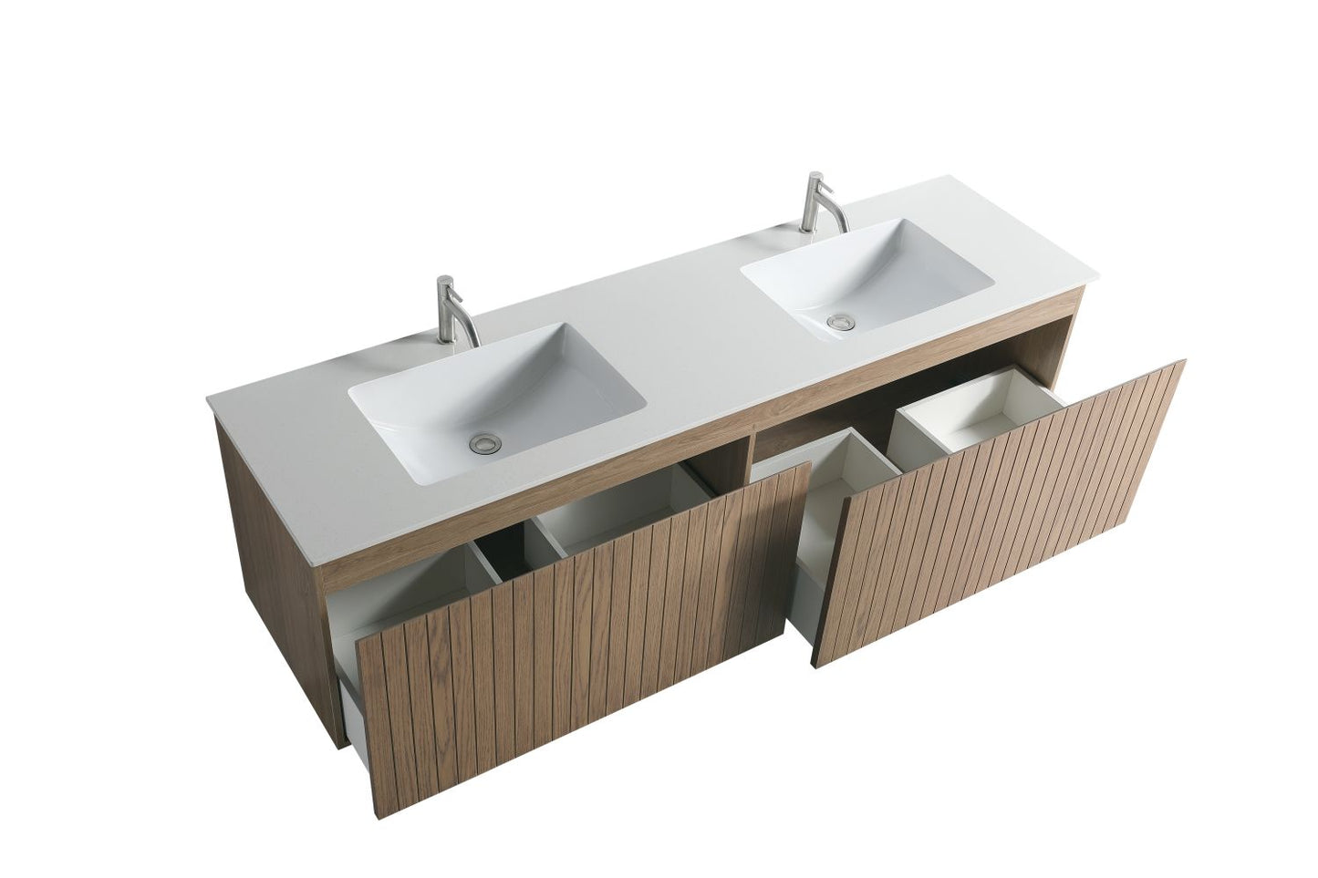 Waterpar® 72 in. L x 19.75 in. W x 20.16 in. H Natural Wood Bathroom Cabinet with Dual White Ceramic Sink