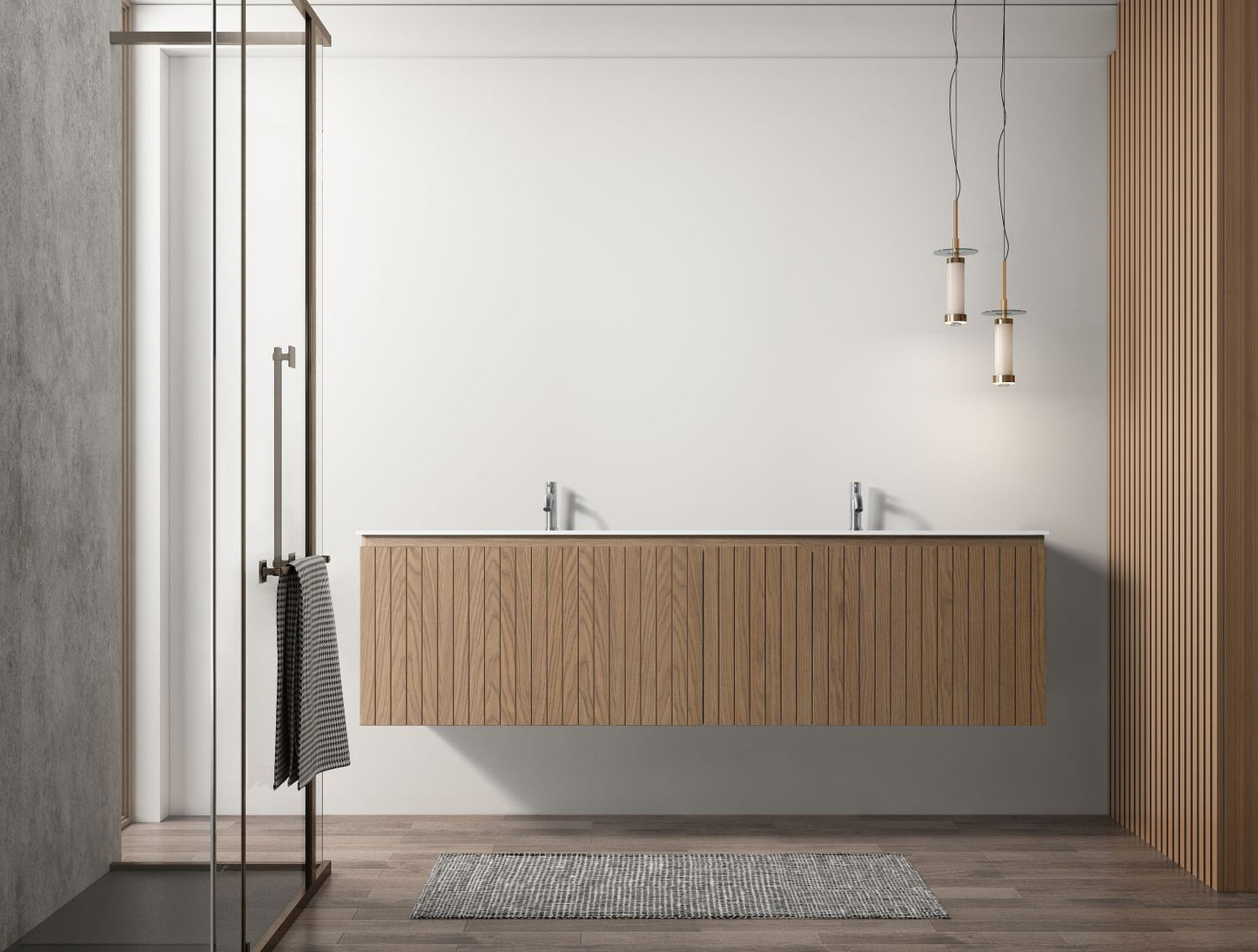 Waterpar® 72 in. L x 19.75 in. W x 20.16 in. H Natural Wood Bathroom Cabinet with Dual White Ceramic Sink