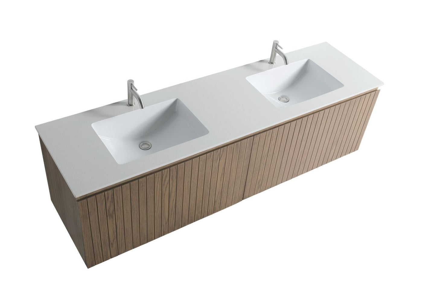 Waterpar® 72 in. L x 19.75 in. W x 20.16 in. H Natural Wood Bathroom Cabinet with Dual White Ceramic Sink