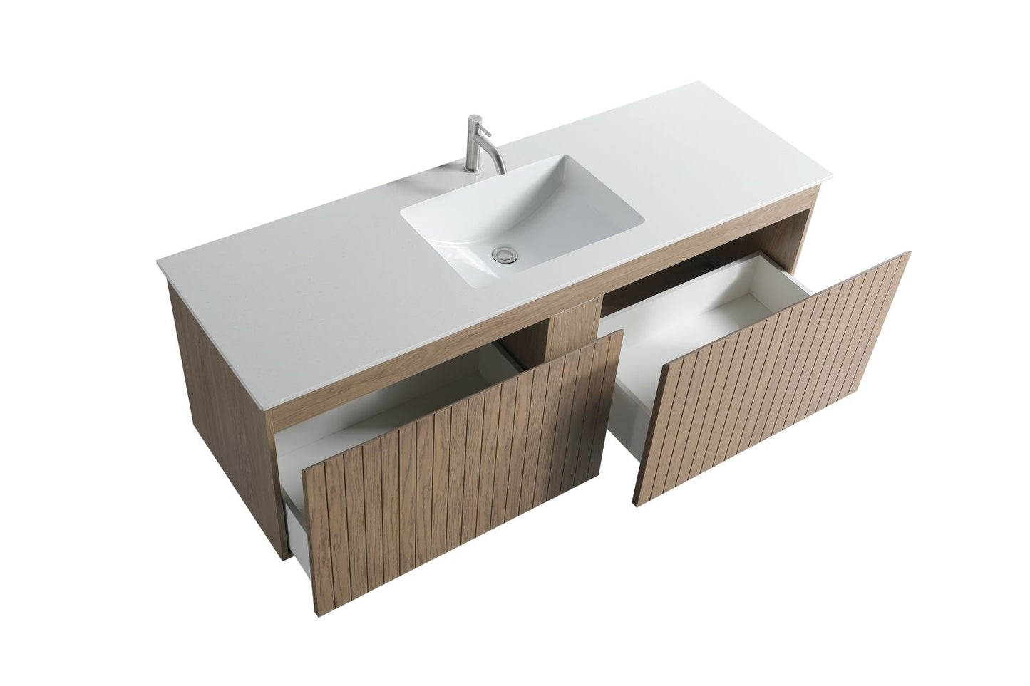 Waterpar® 60 in. L x 19.75 in. W x 20.16 in. H Natural Wood Bathroom Cabinet with White Ceramic Sink