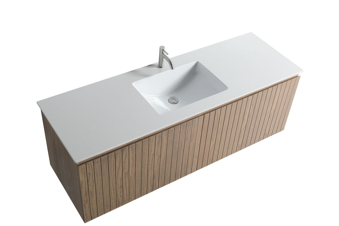 Waterpar® 60 in. L x 19.75 in. W x 20.16 in. H Natural Wood Bathroom Cabinet with White Ceramic Sink