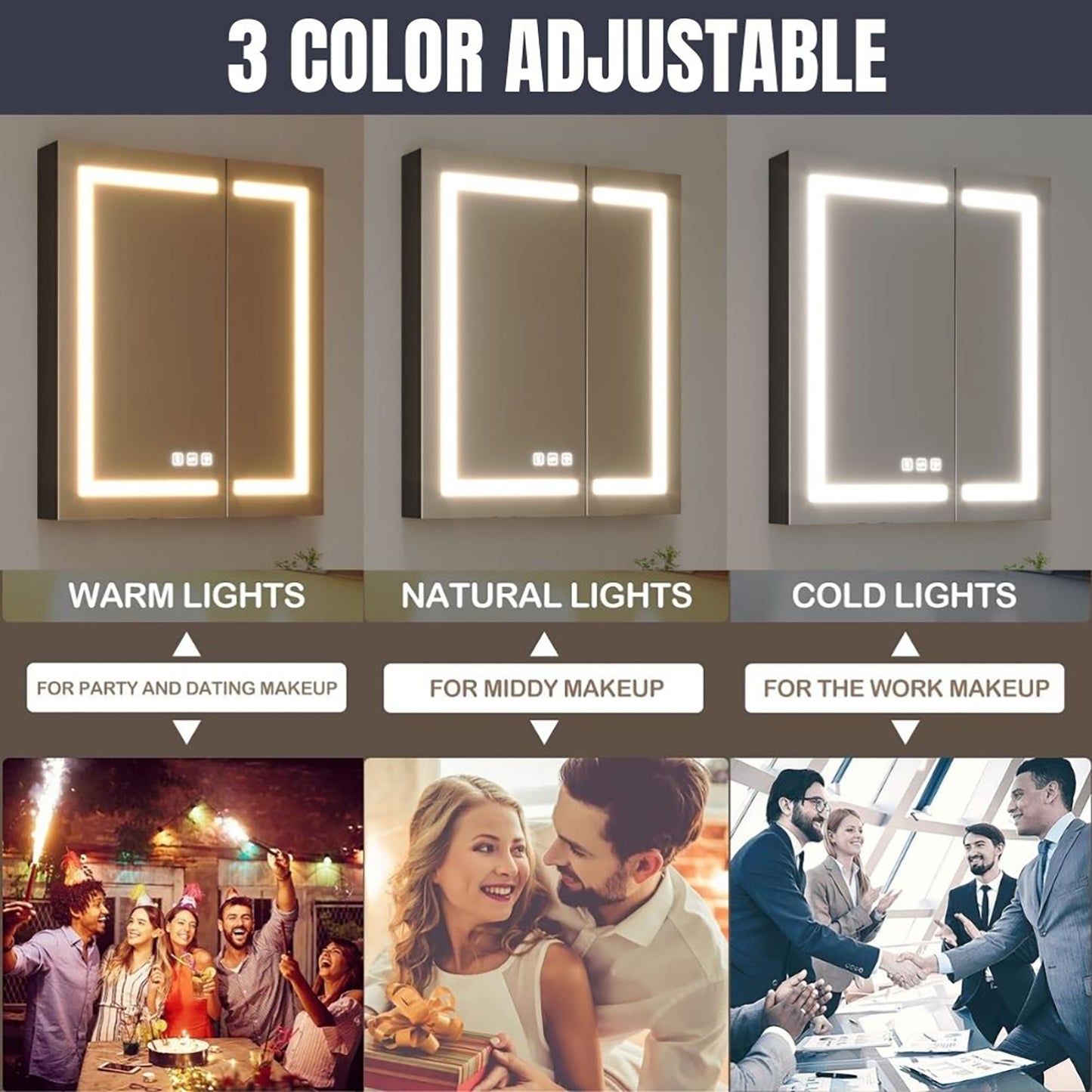 Waterpar® 24 in. W x 36 in. H Rectangular LED Aluminum Recessed/Surface Mount Medicine Cabinet with Mirror