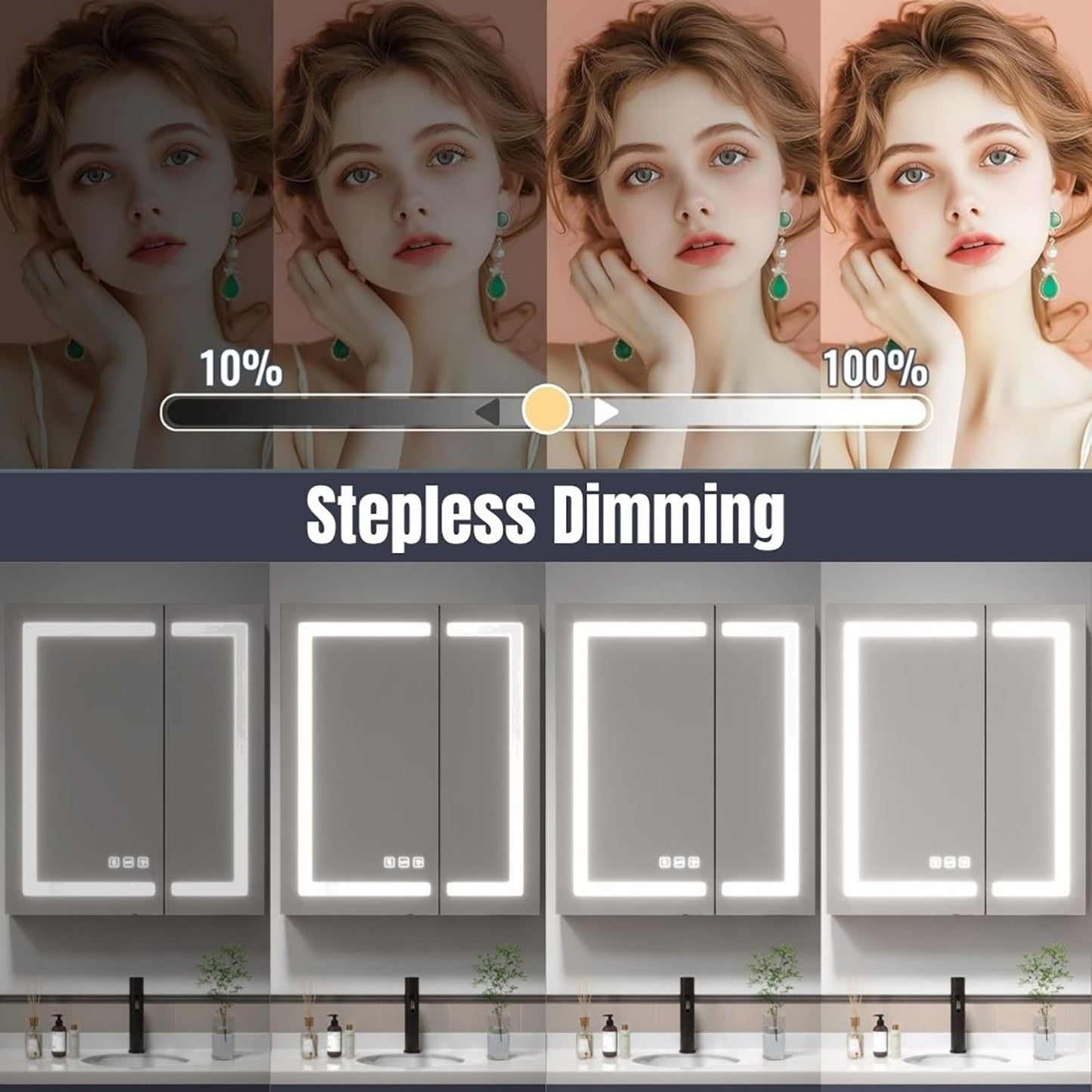 Waterpar® 24 in. W x 36 in. H Rectangular LED Aluminum Recessed/Surface Mount Medicine Cabinet with Mirror