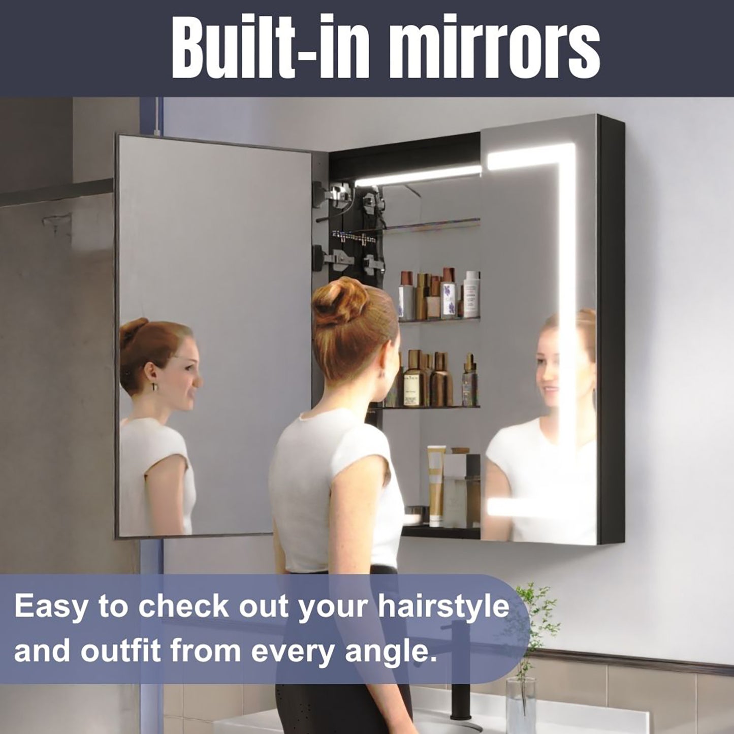 Waterpar® 24 in. W x 36 in. H Rectangular LED Aluminum Recessed/Surface Mount Medicine Cabinet with Mirror