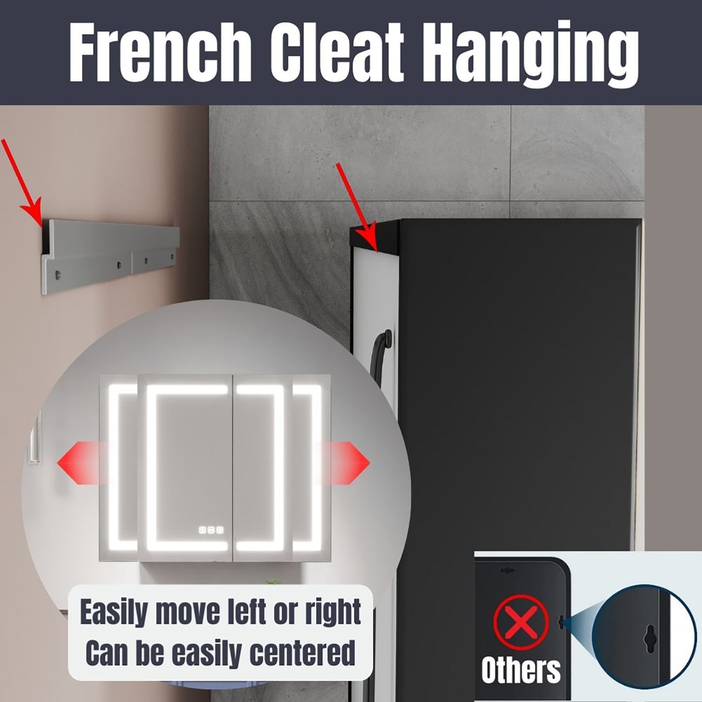 Waterpar® 24 in. W x 36 in. H Rectangular LED Aluminum Recessed/Surface Mount Medicine Cabinet with Mirror