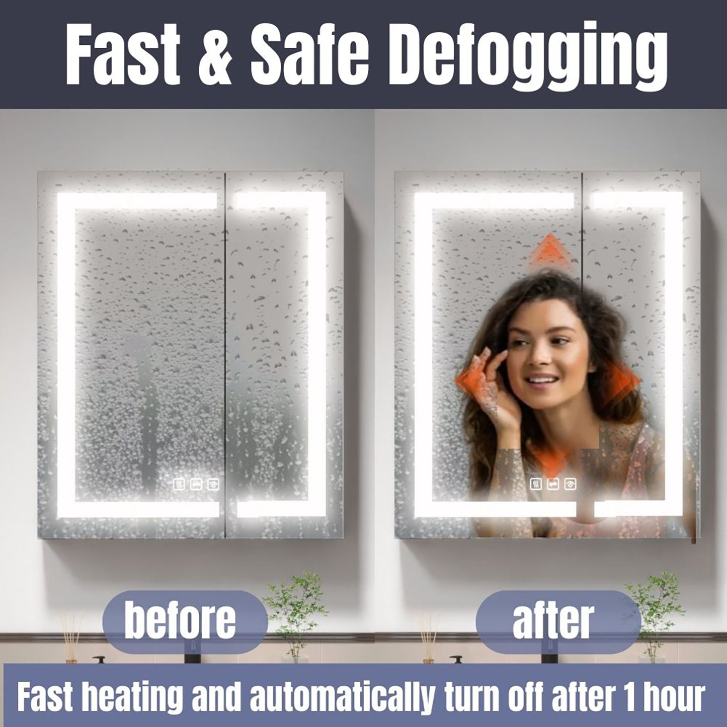 Waterpar® 24 in. W x 36 in. H Rectangular LED Aluminum Recessed/Surface Mount Medicine Cabinet with Mirror