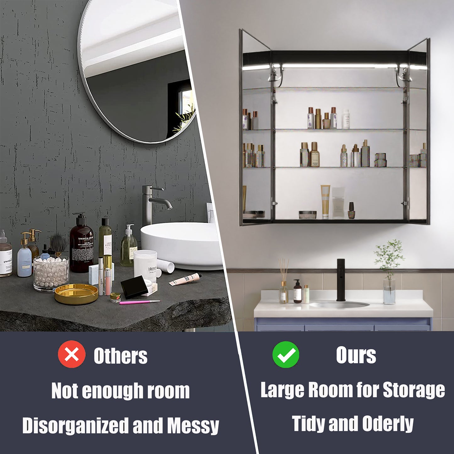 Waterpar® 24 in. W x 36 in. H Rectangular LED Aluminum Recessed/Surface Mount Medicine Cabinet with Mirror