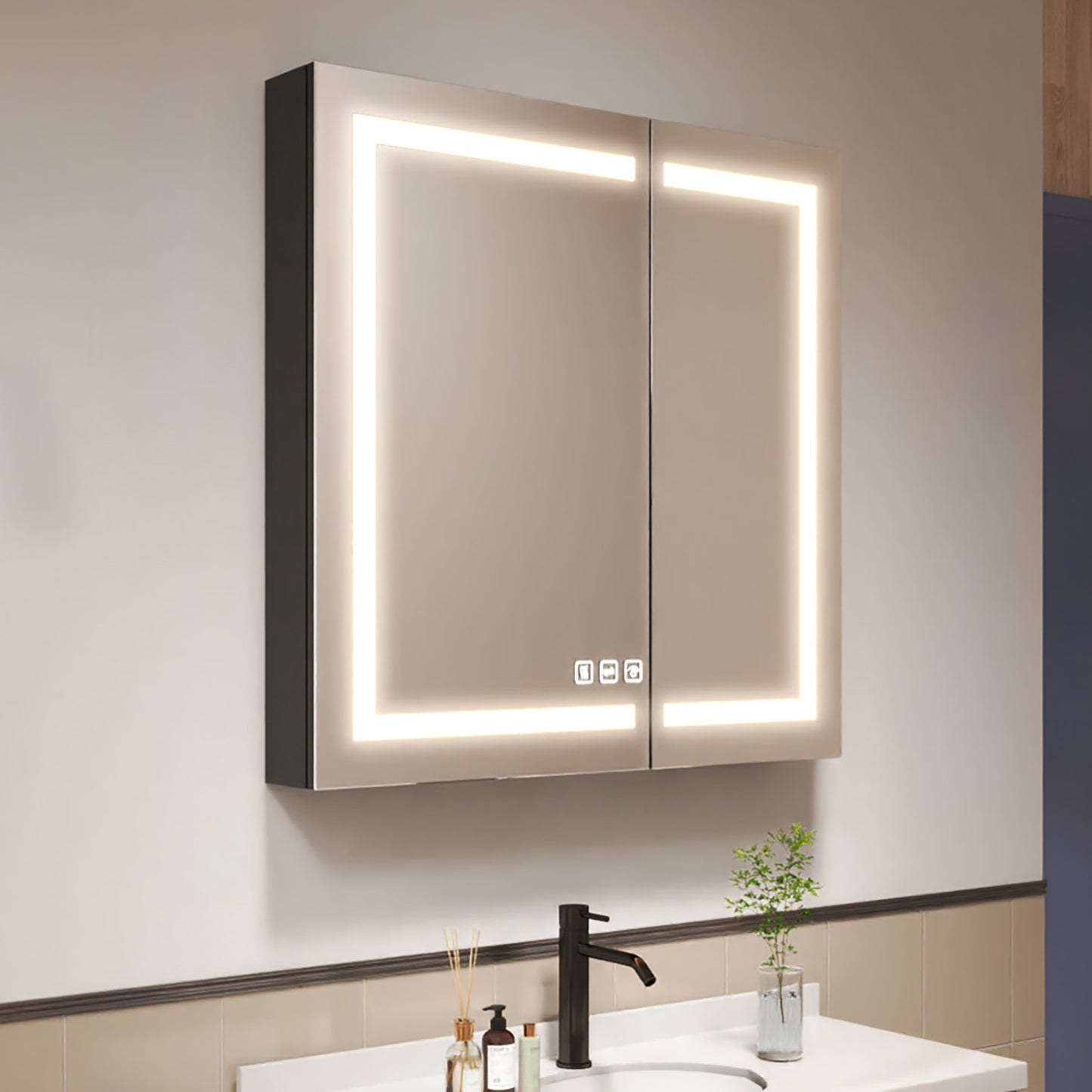 Waterpar® 36 in. W x 36 in. H Rectangular LED Aluminum Recessed/Surface Mount Medicine Cabinet with Mirror