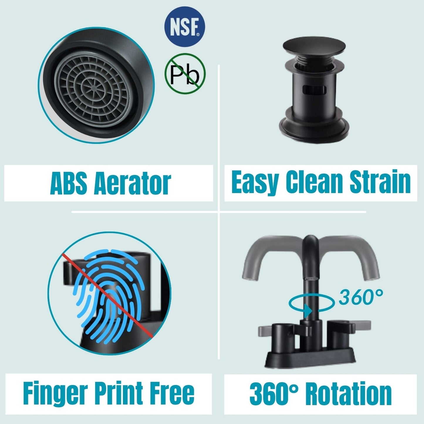 Waterpar® 4 in. Centerset Double Handle Bathroom Faucet with Pop-up Drain and Supply Hose